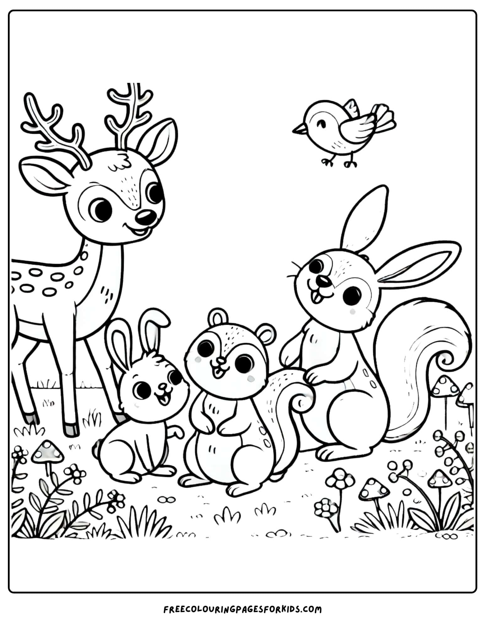 nature forest animals togehter coloring page