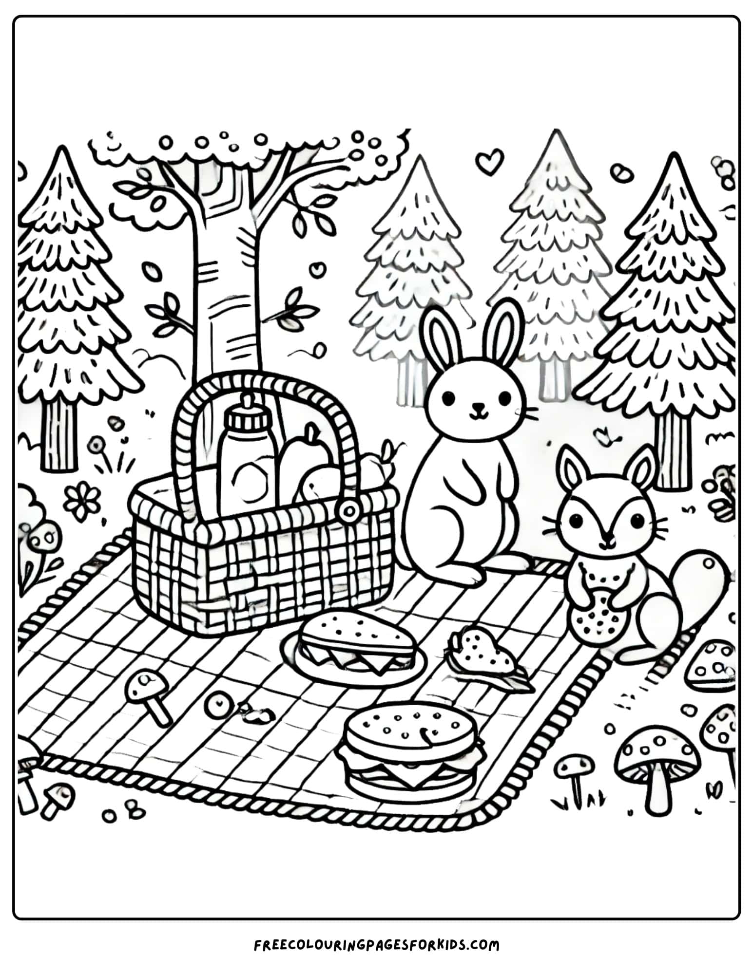 nature forest animal picnic coloring page