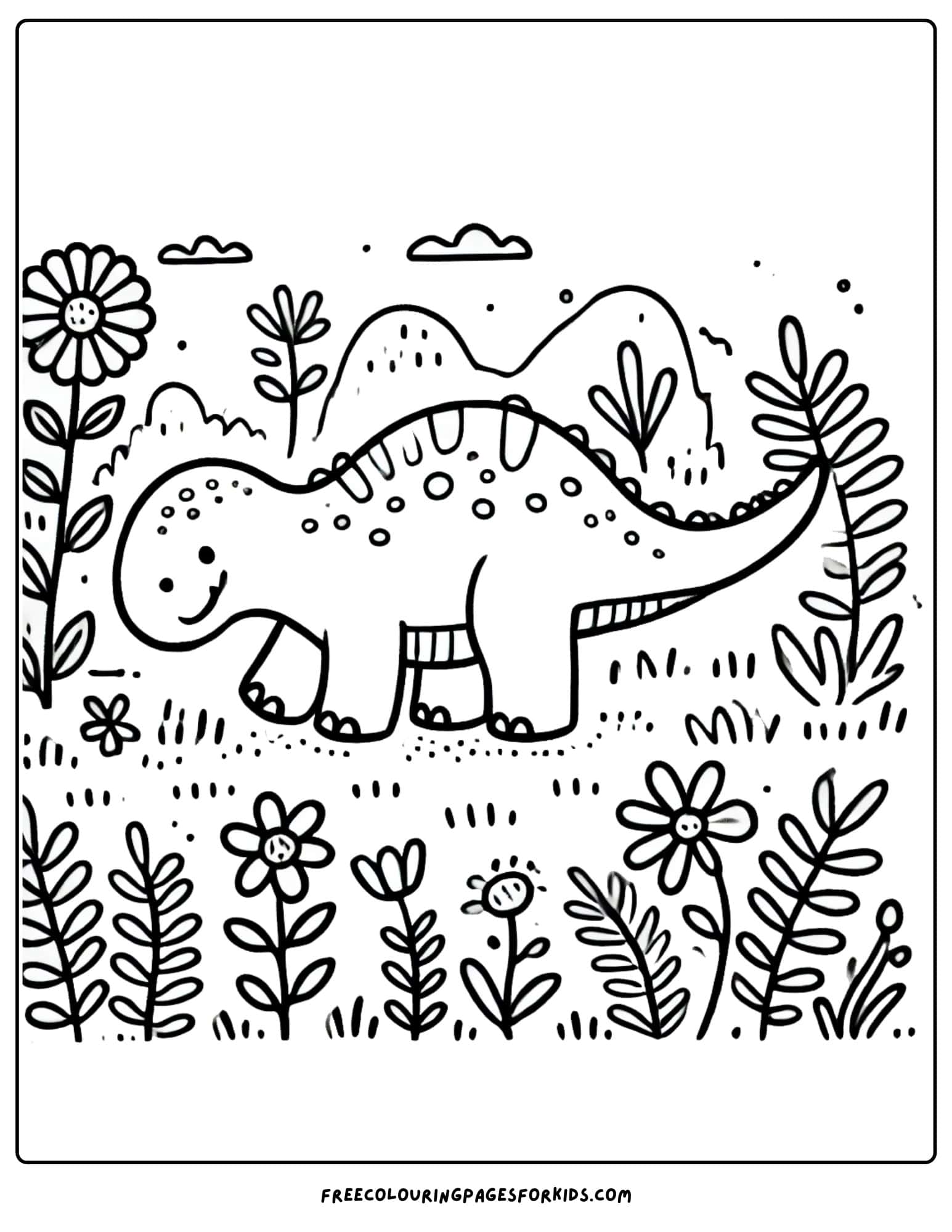 nature dinosaur in the meadow coloring page