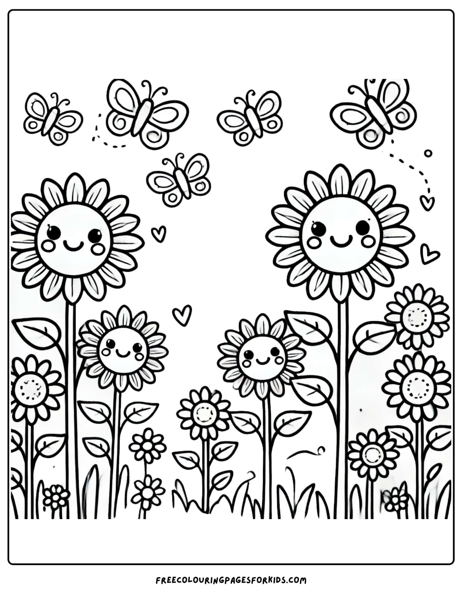 nature happy sunflowers coloring page