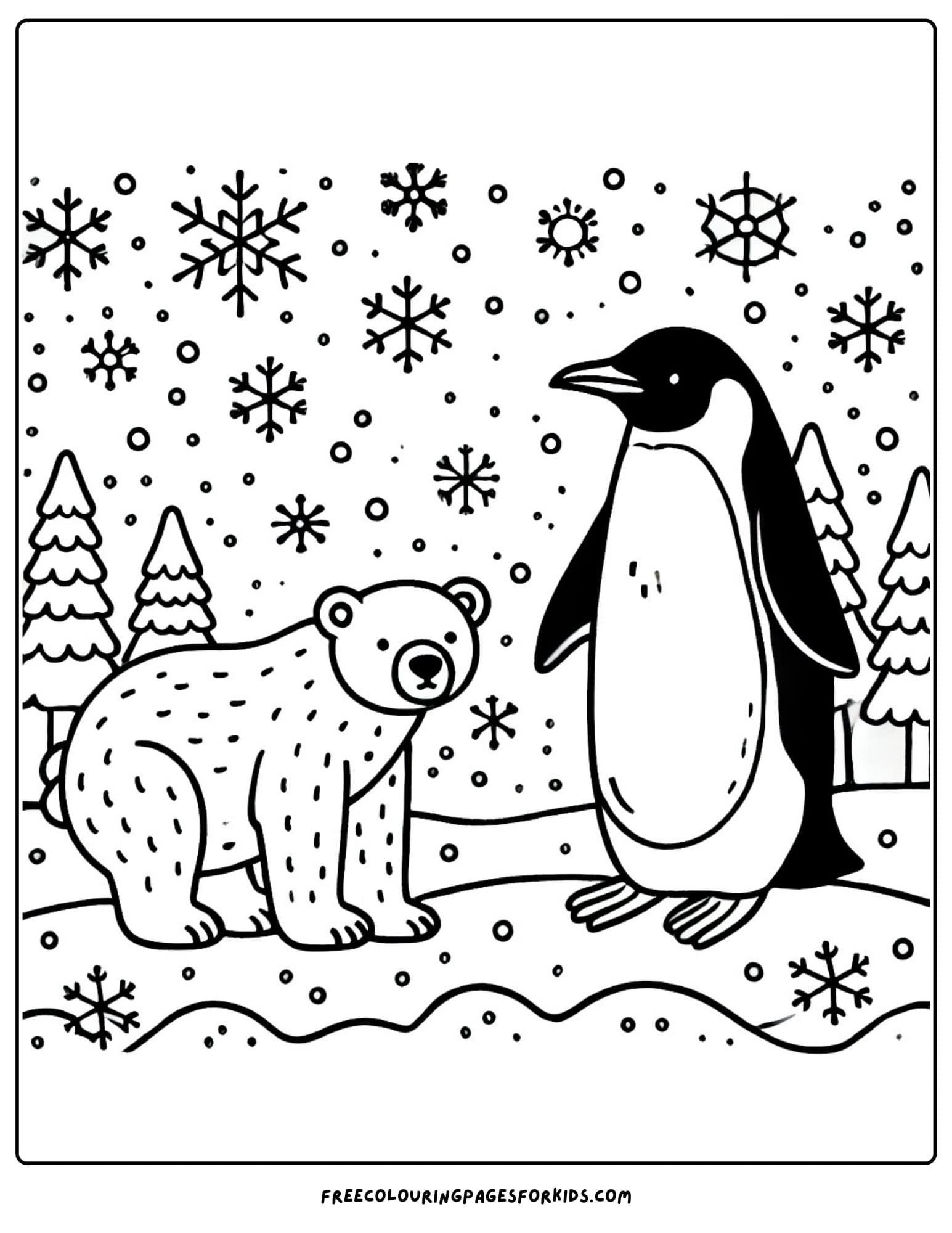 nature polar animals together coloring page