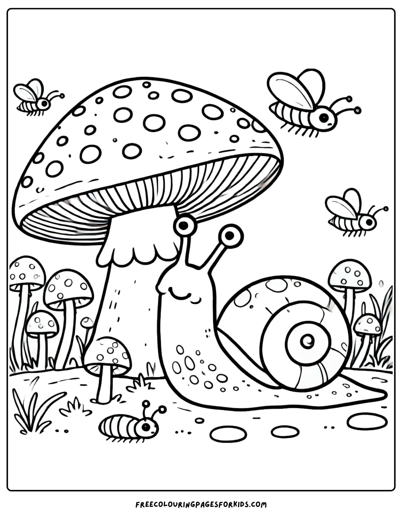 nature snail and a mushroom coloring page