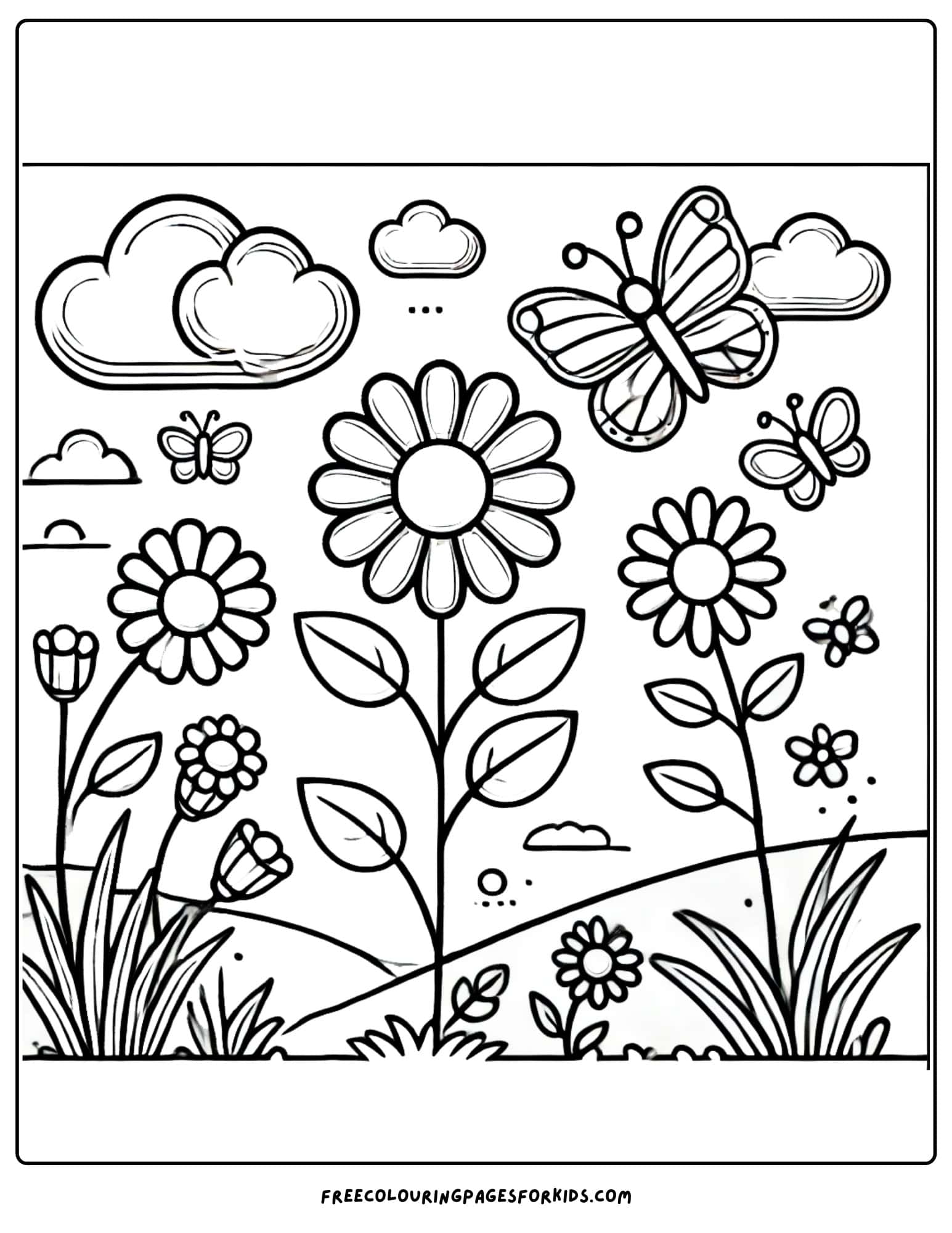 nature springtime scene coloring page