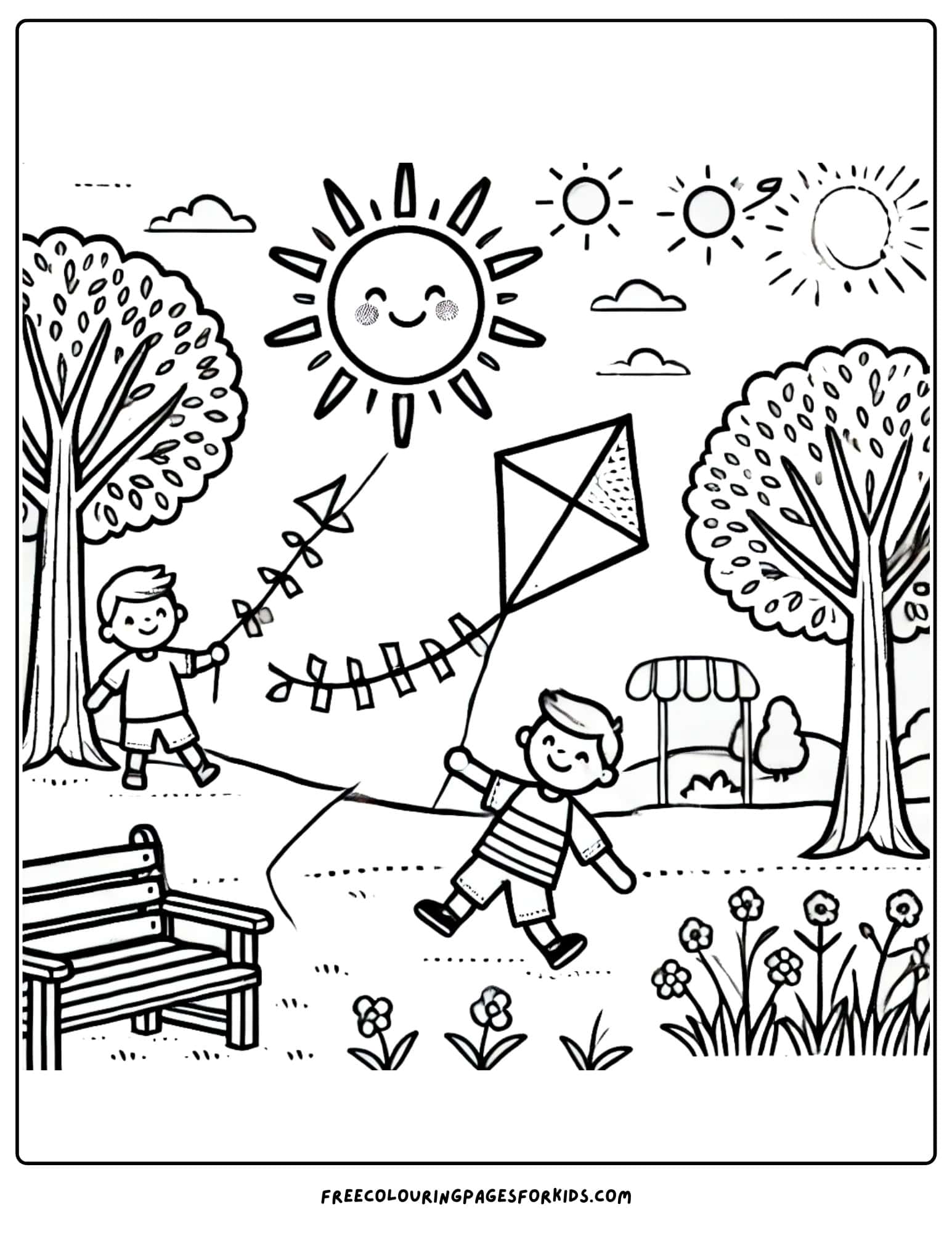 nature sunny park day coloring page