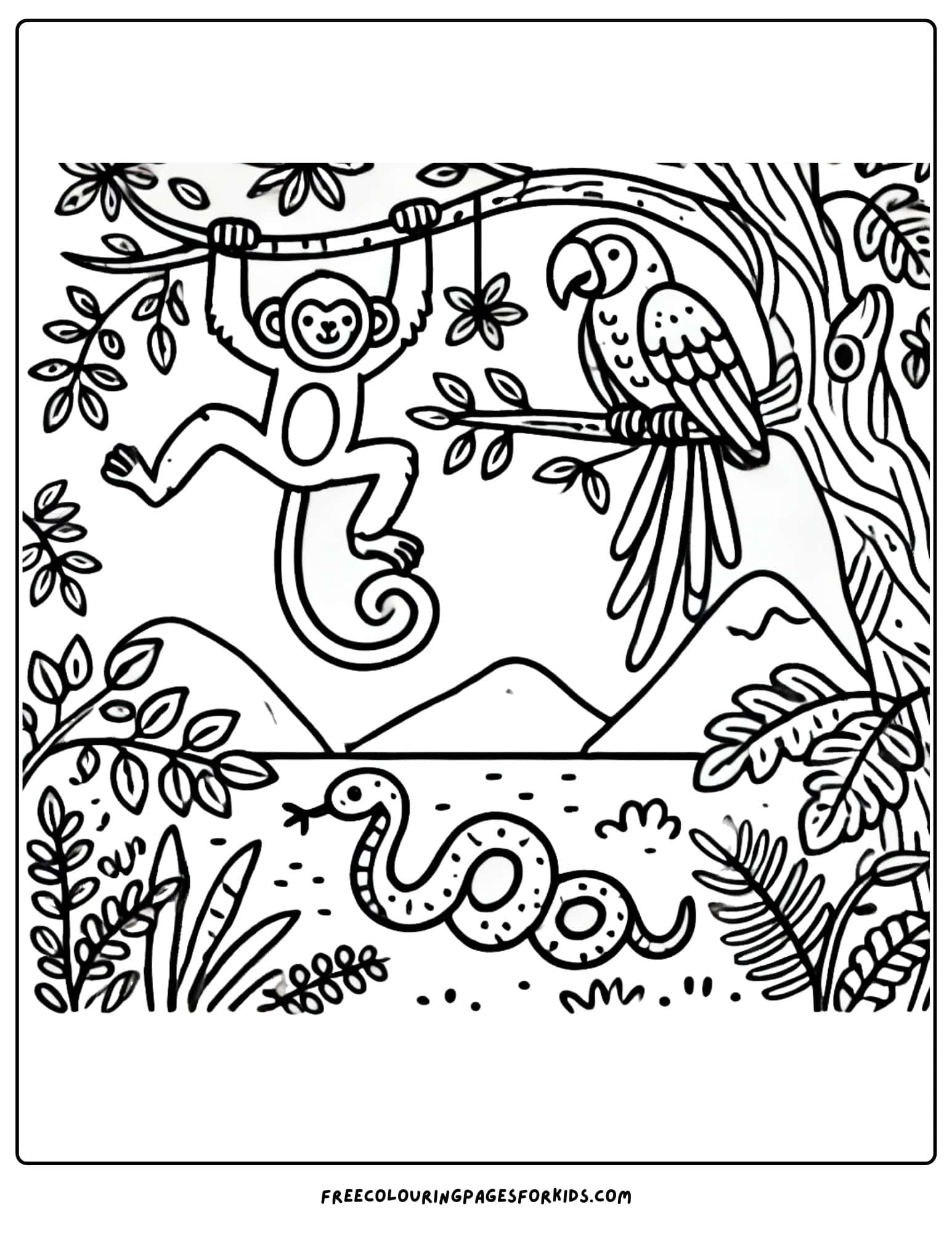 nature tropical animals coloring page