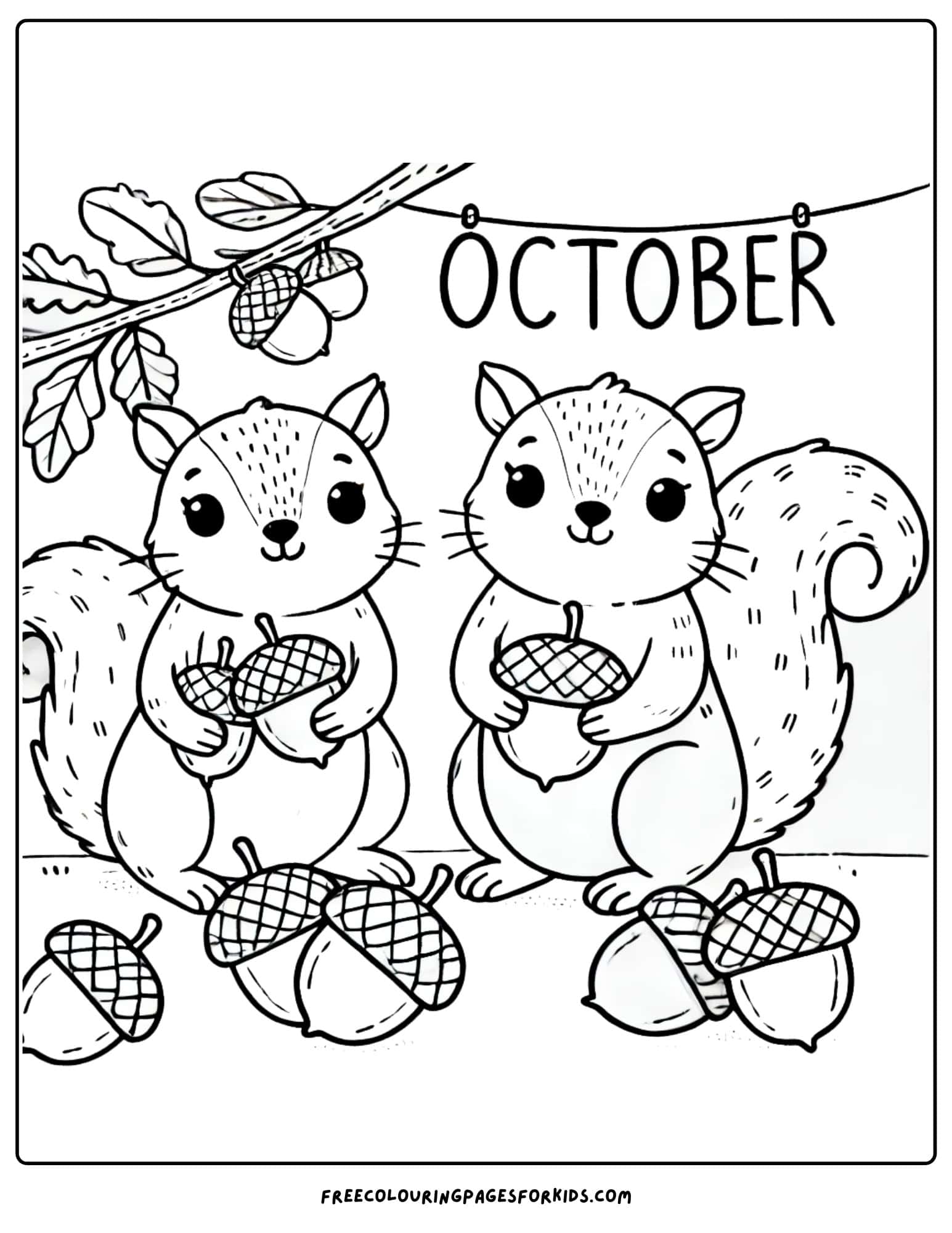 october acorns and squirrels coloring page