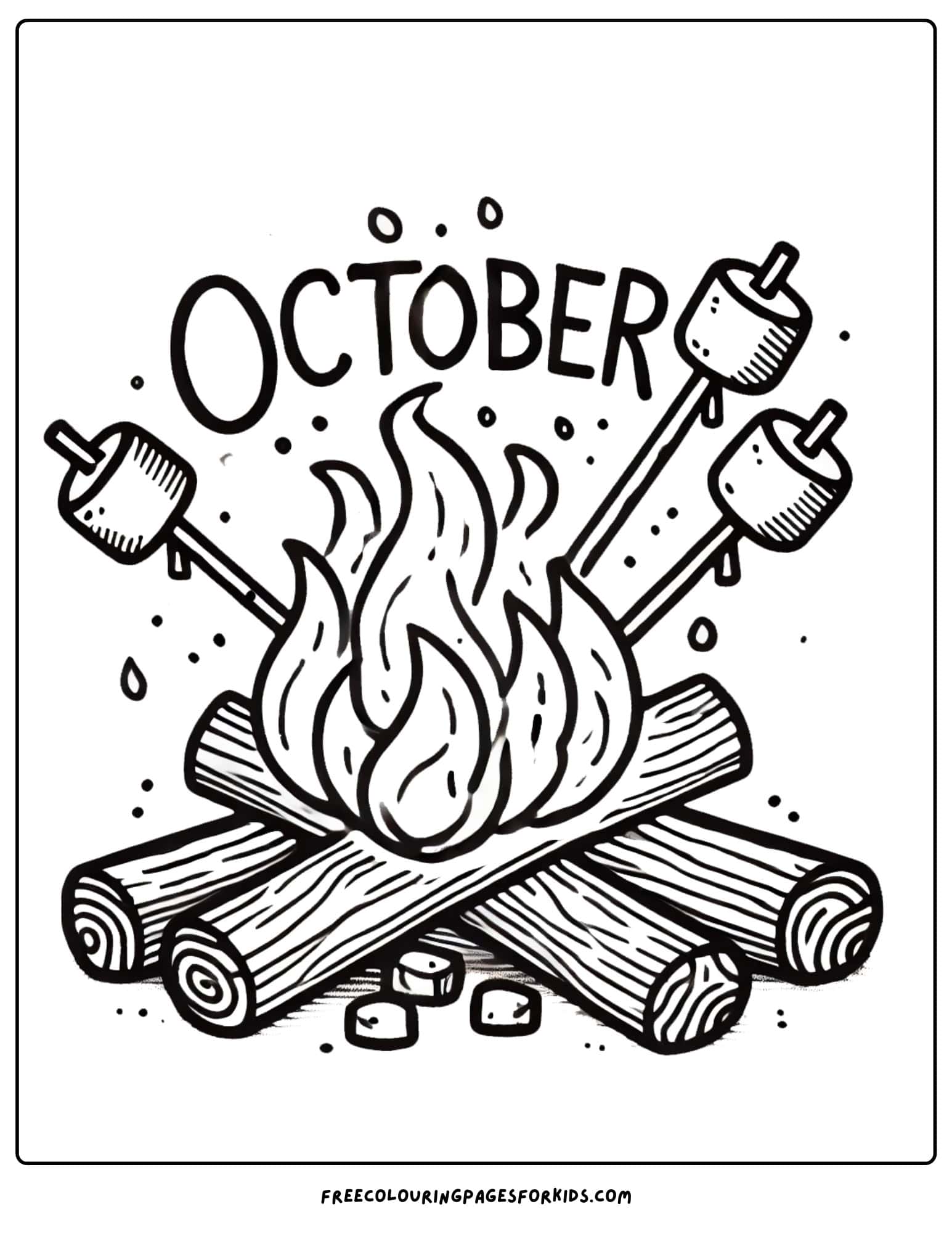 october bonfire and marshmallows coloring page