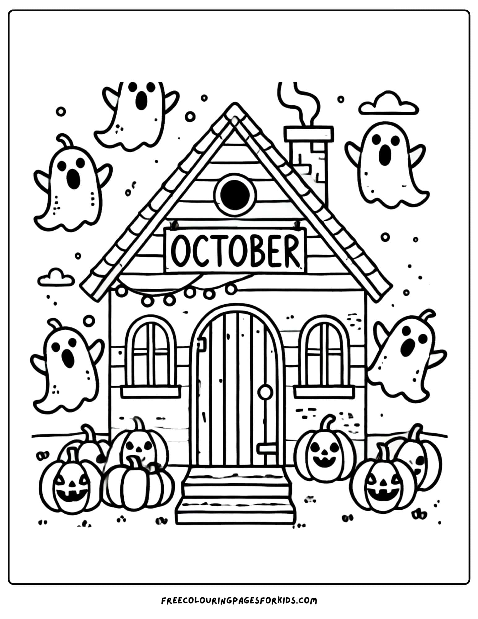 october haunted house coloring page