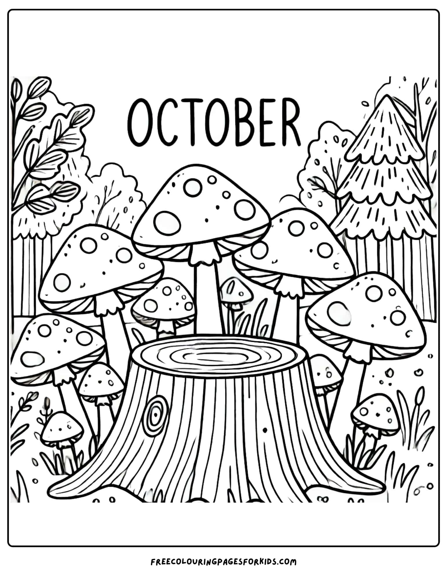 october mushroom forest coloring page