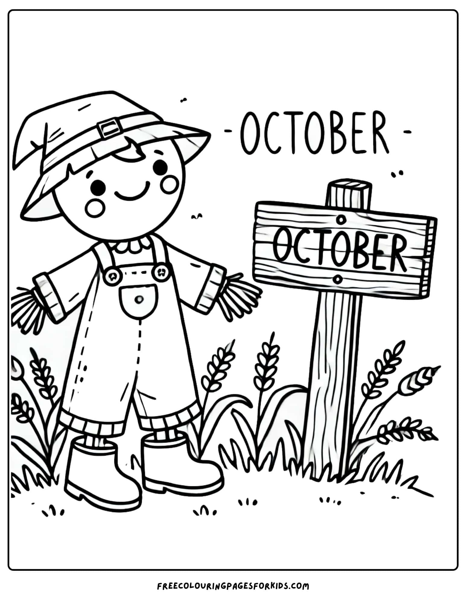 october scarecrow coloring page