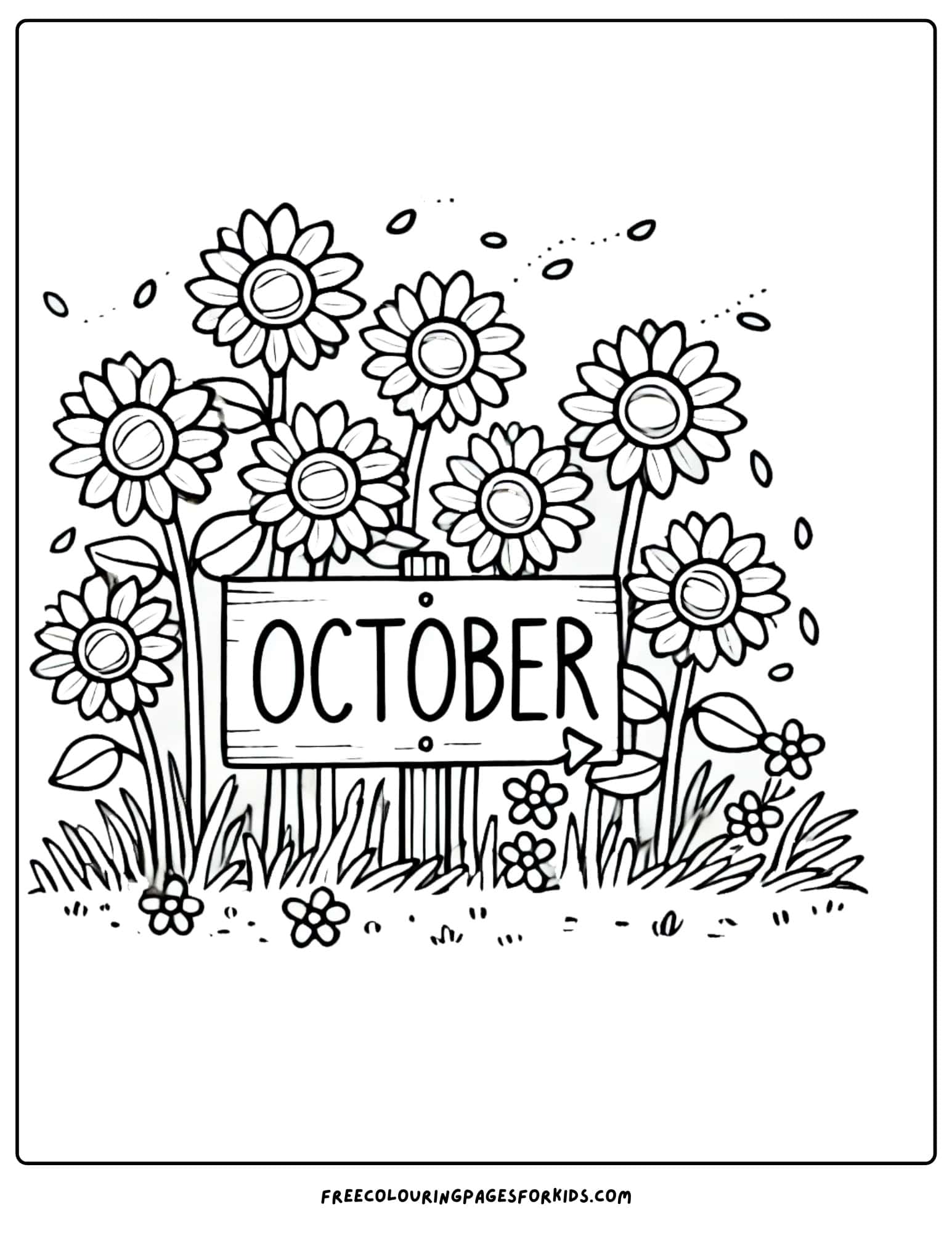 october sunflower field coloring page