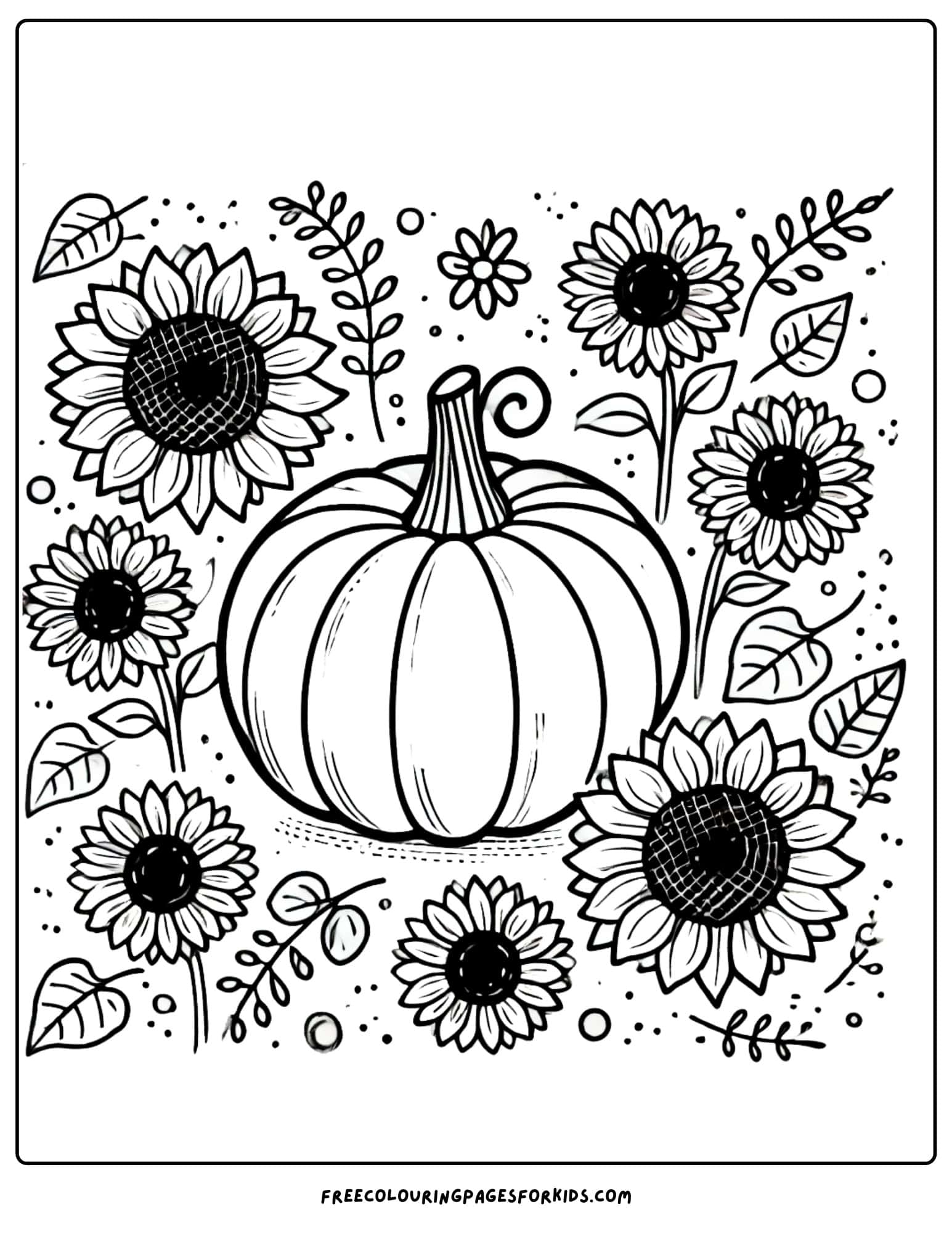 pumpkin and sunflowers coloring page