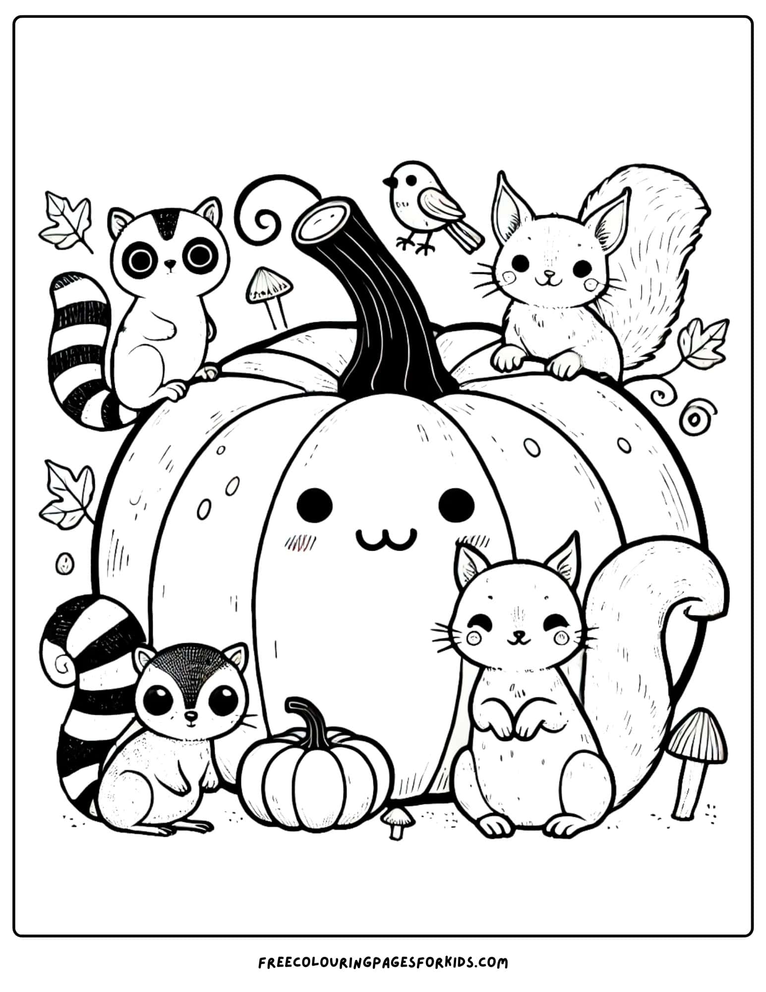 pumpkin and animal friends coloring page