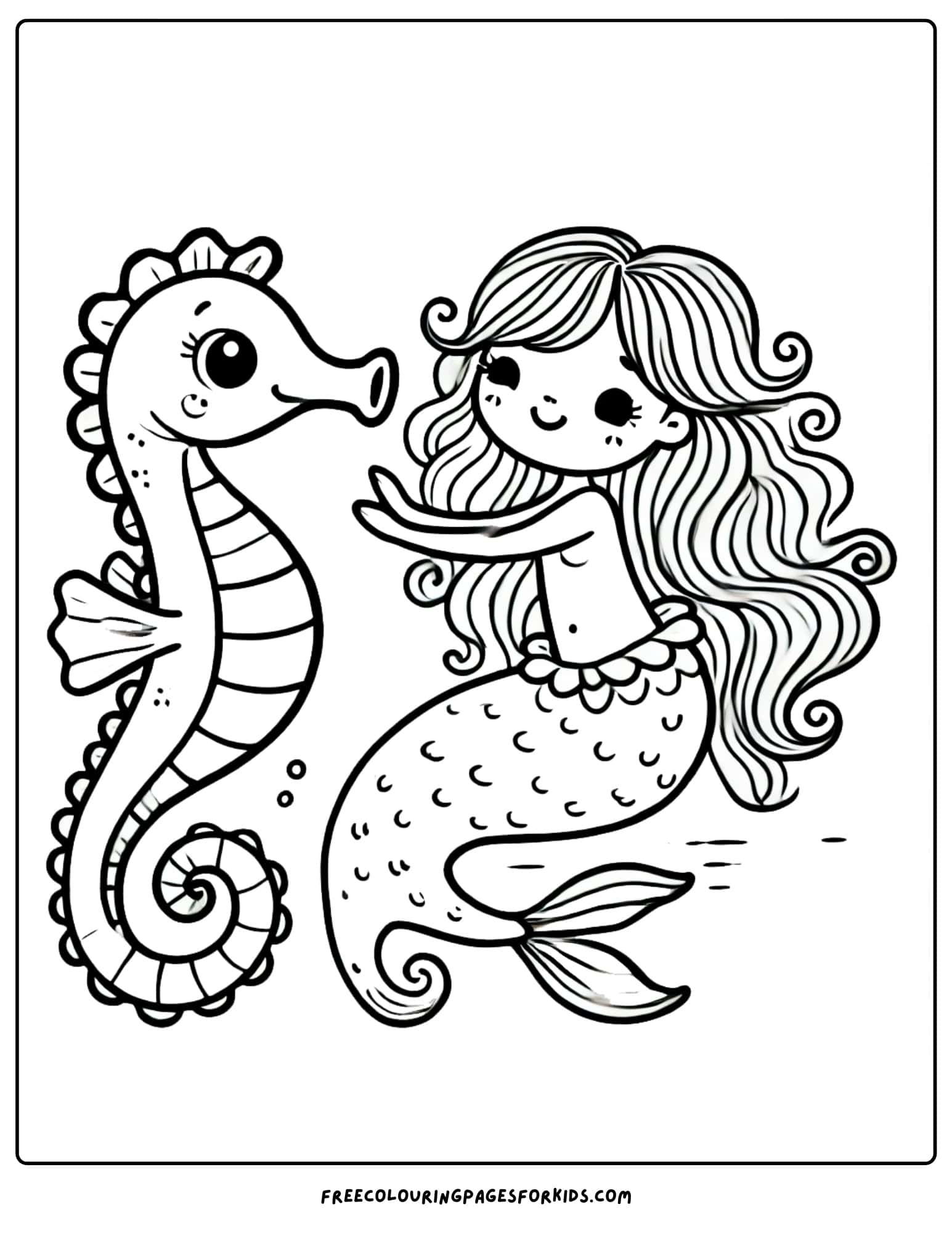 seahorse with a mermaid coloring page