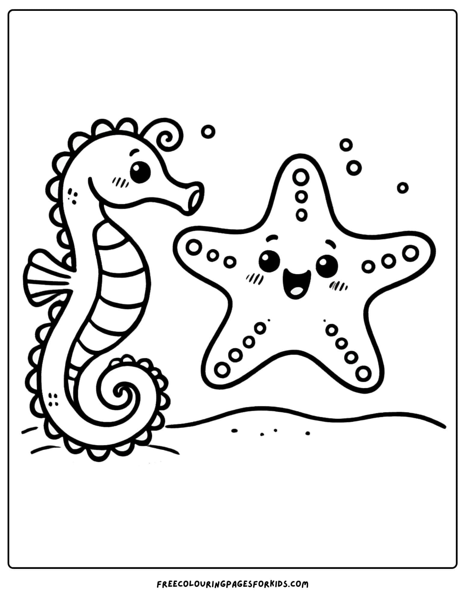 seahorse with a starfish coloring page