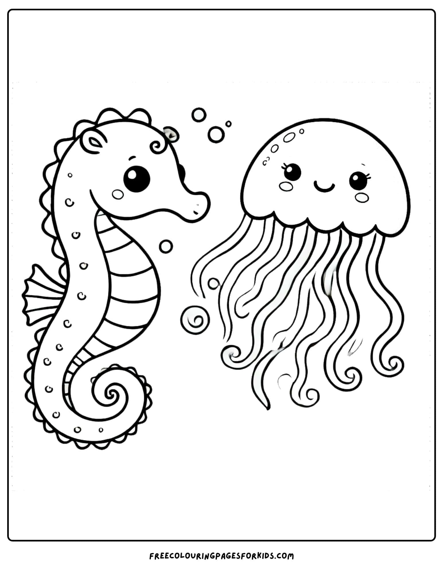 seahorse with a jellyfish coloring page