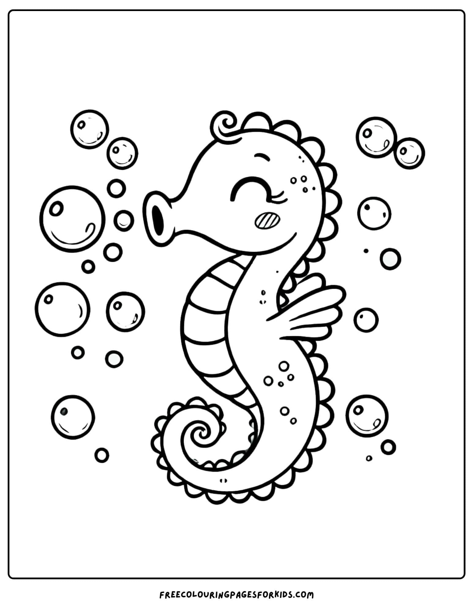 seahorse blowing bubbles coloring page