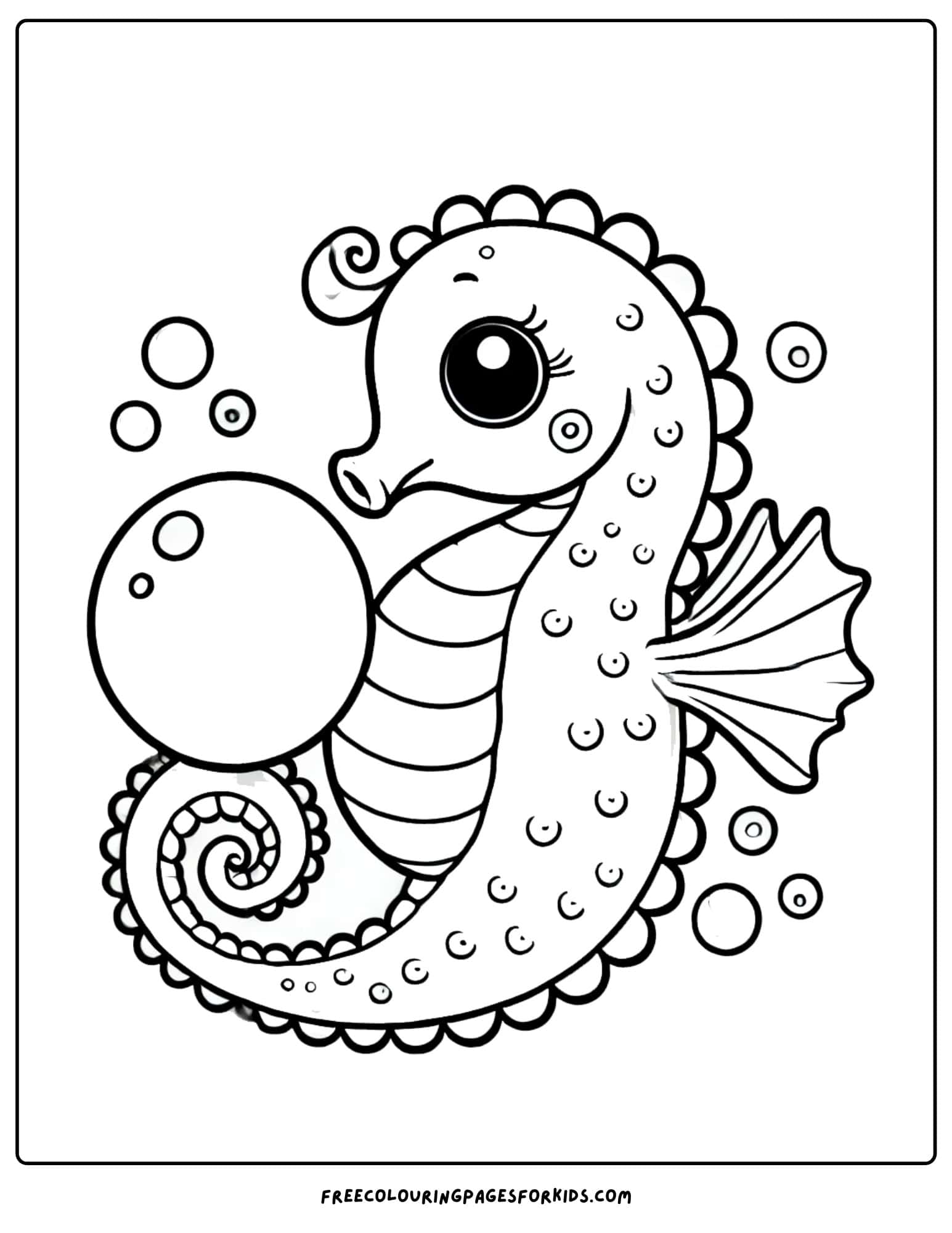 seahorse holding a pearl coloring page