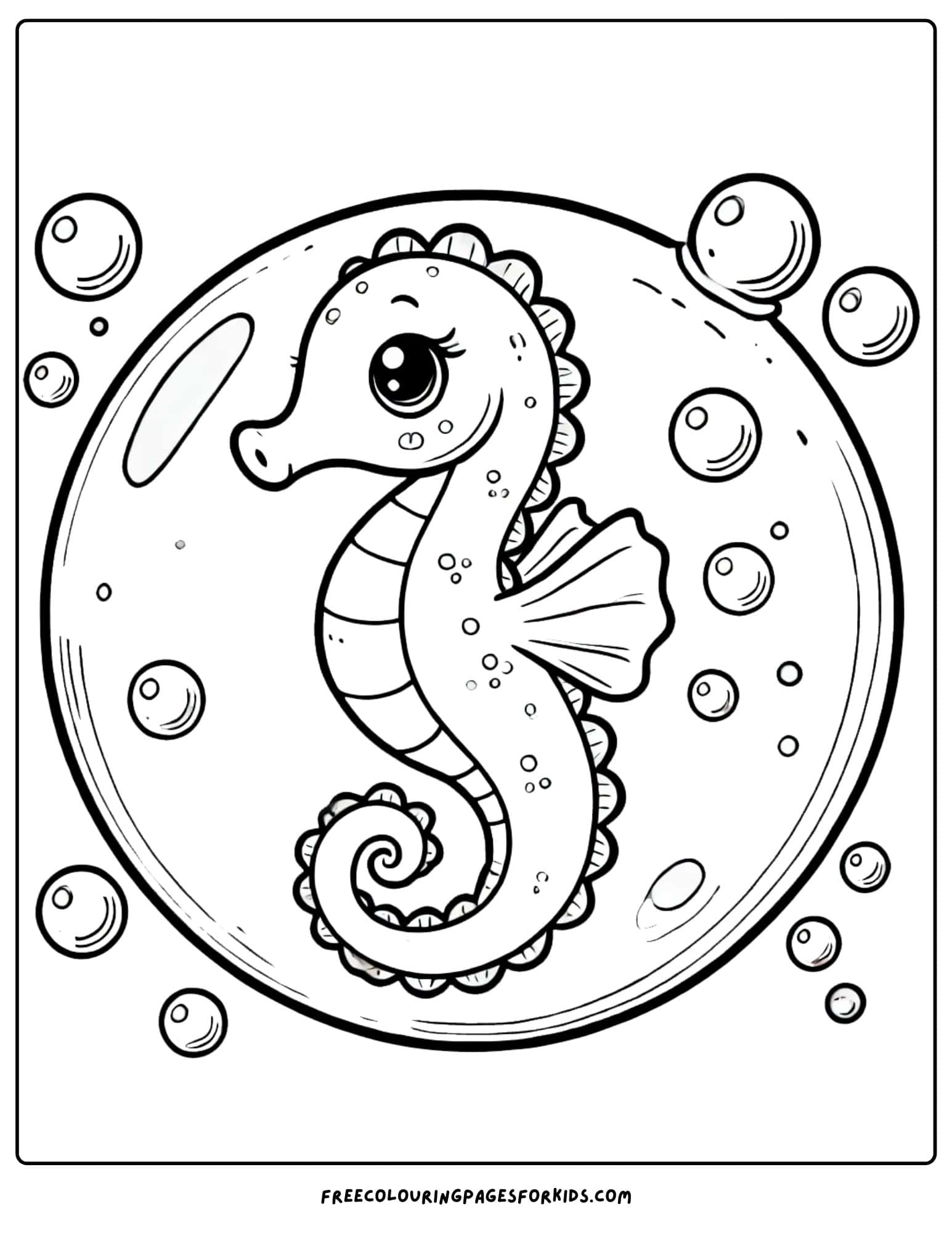 seahorse in a bubble coloring page