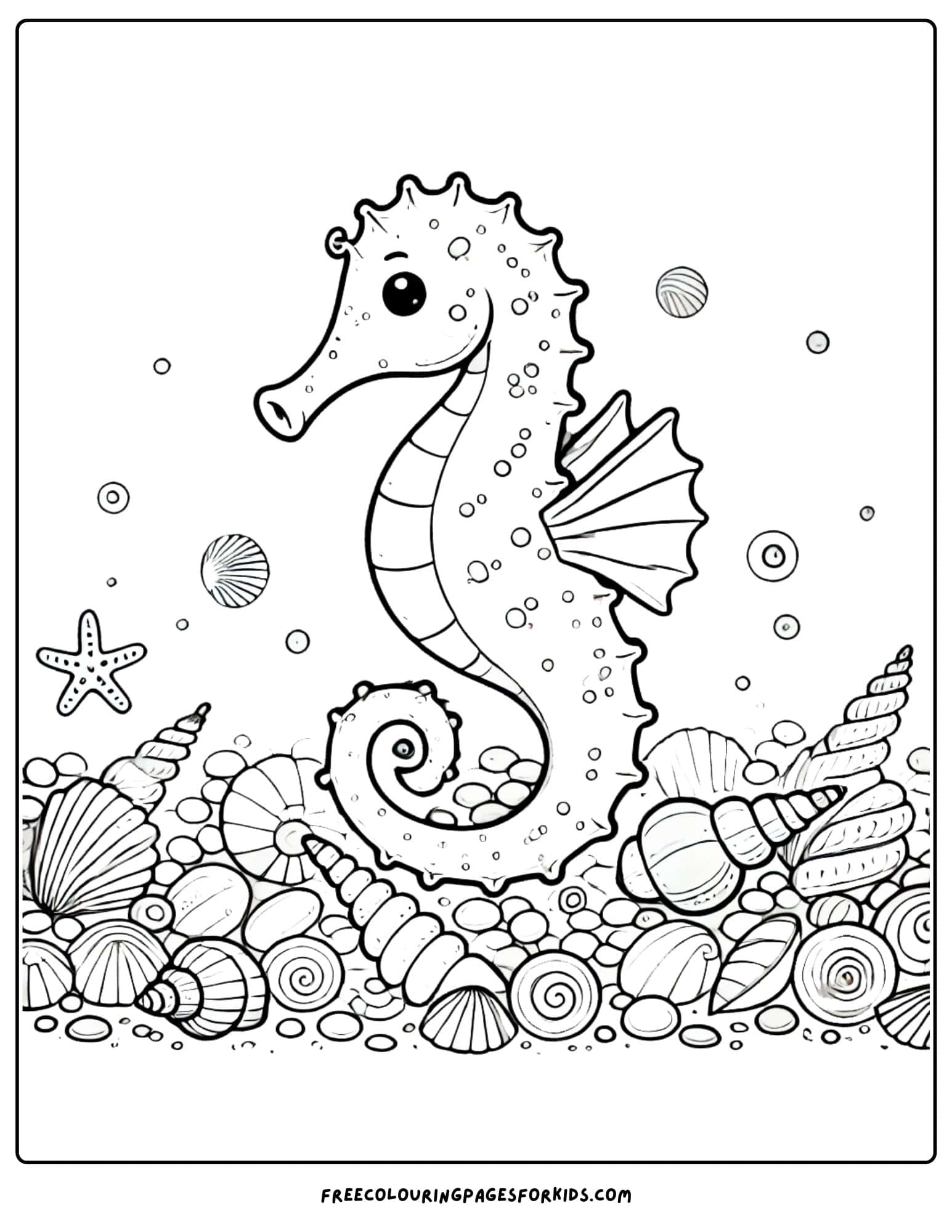 seahorse in a seashell garden coloring page