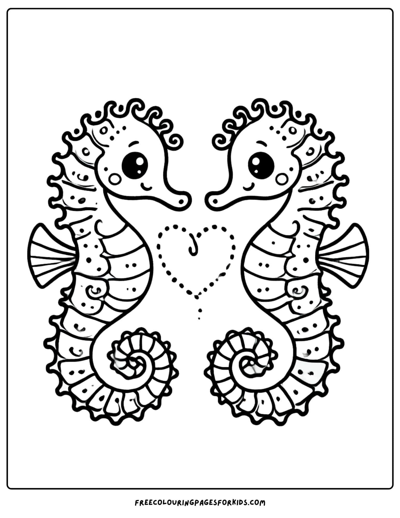 seahorse making a heart shape together coloring page