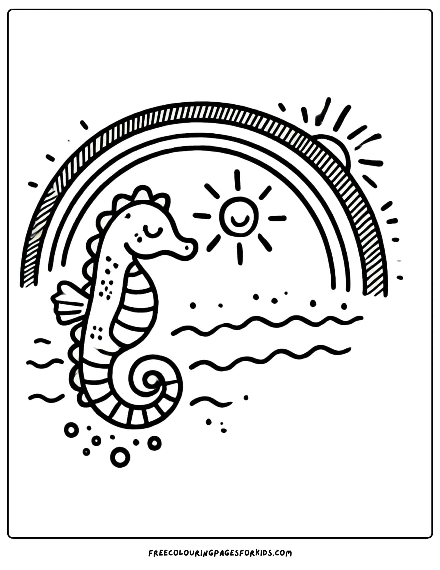 seahorse under a rainbow coloring page