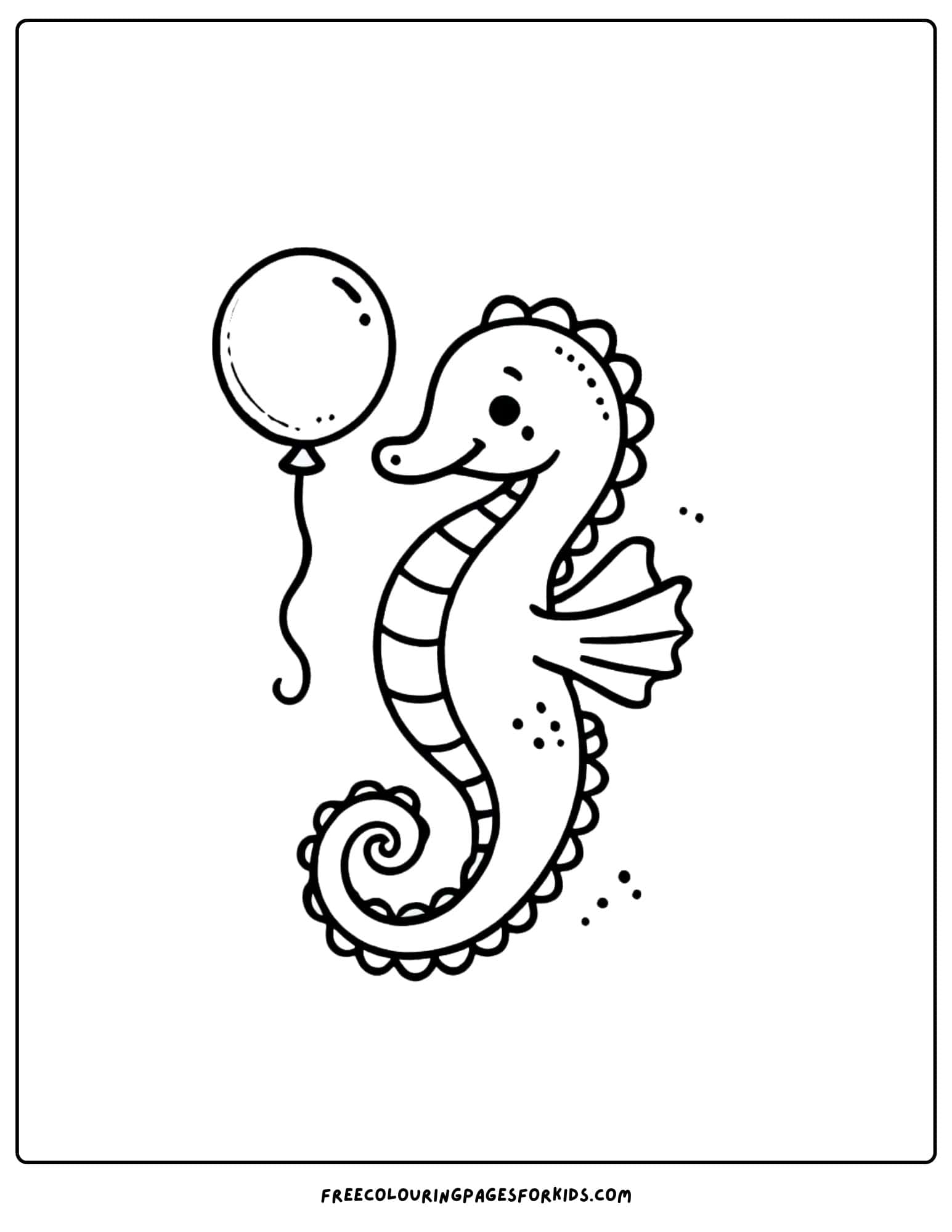 seahorse with a balloon coloring page