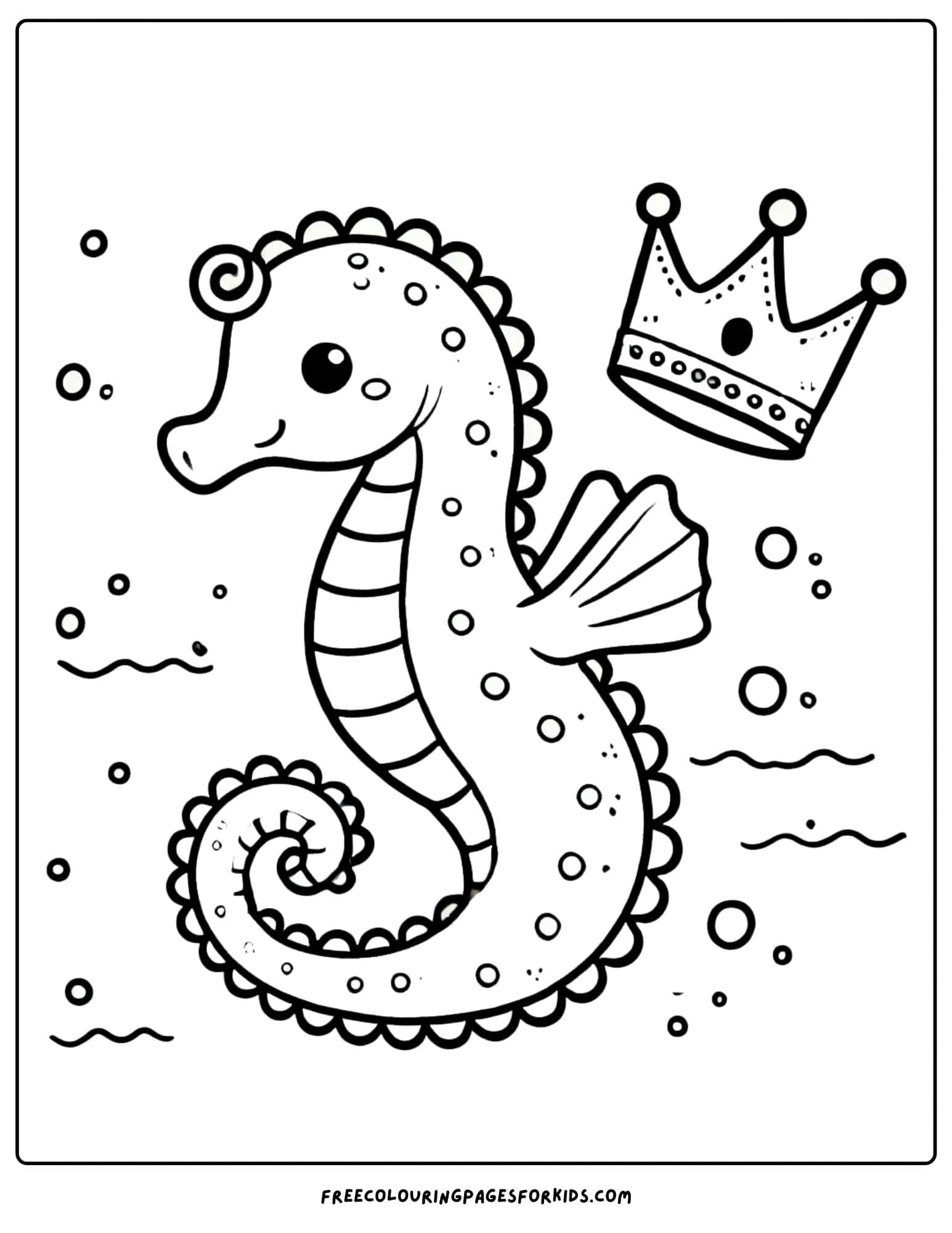 seahorse with a crown coloring page