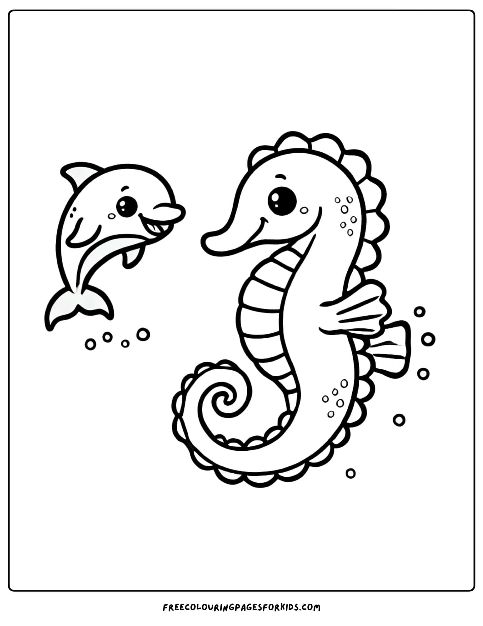 seahorse with a dolphin friend coloring page