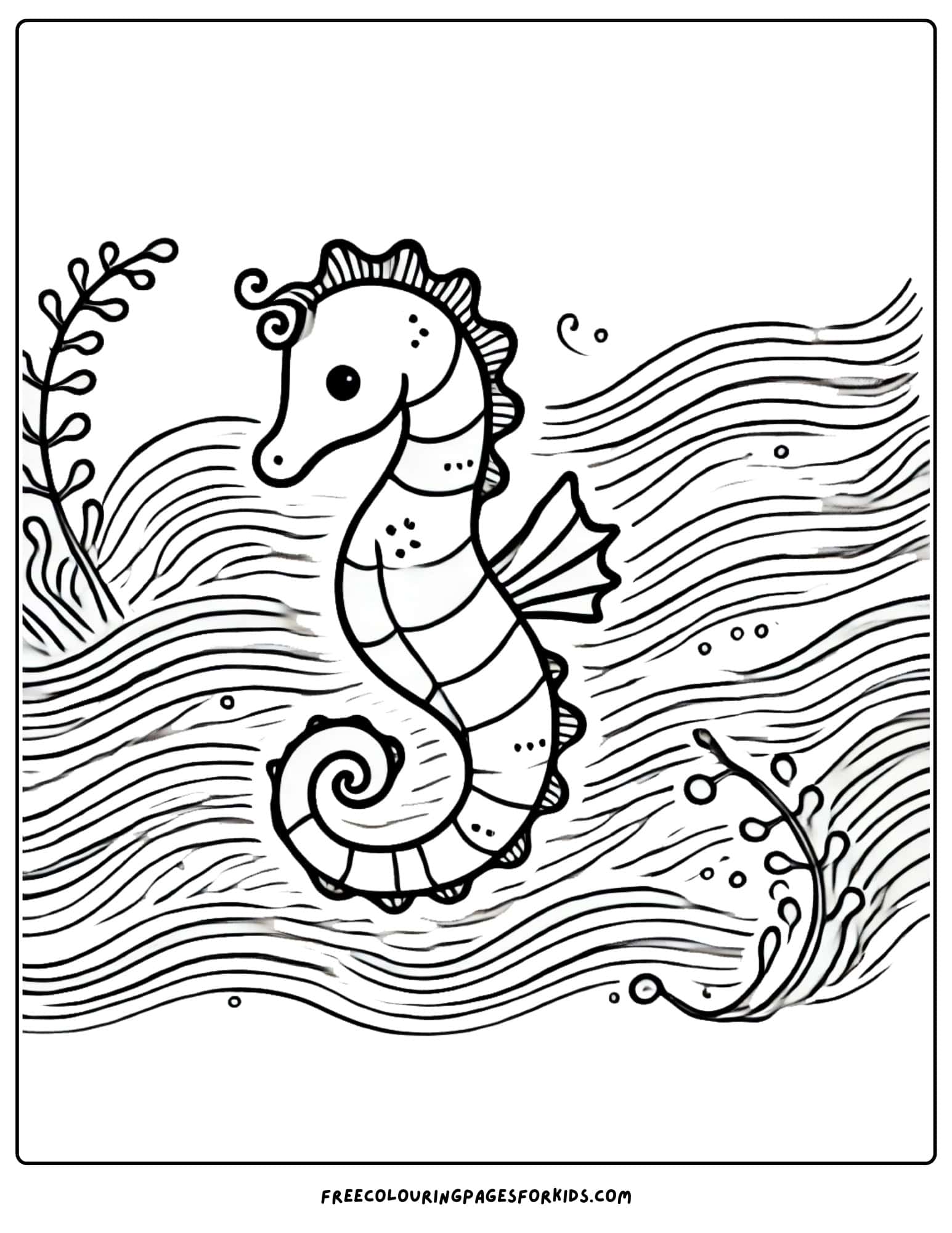 seahorse in seaweed coloring page