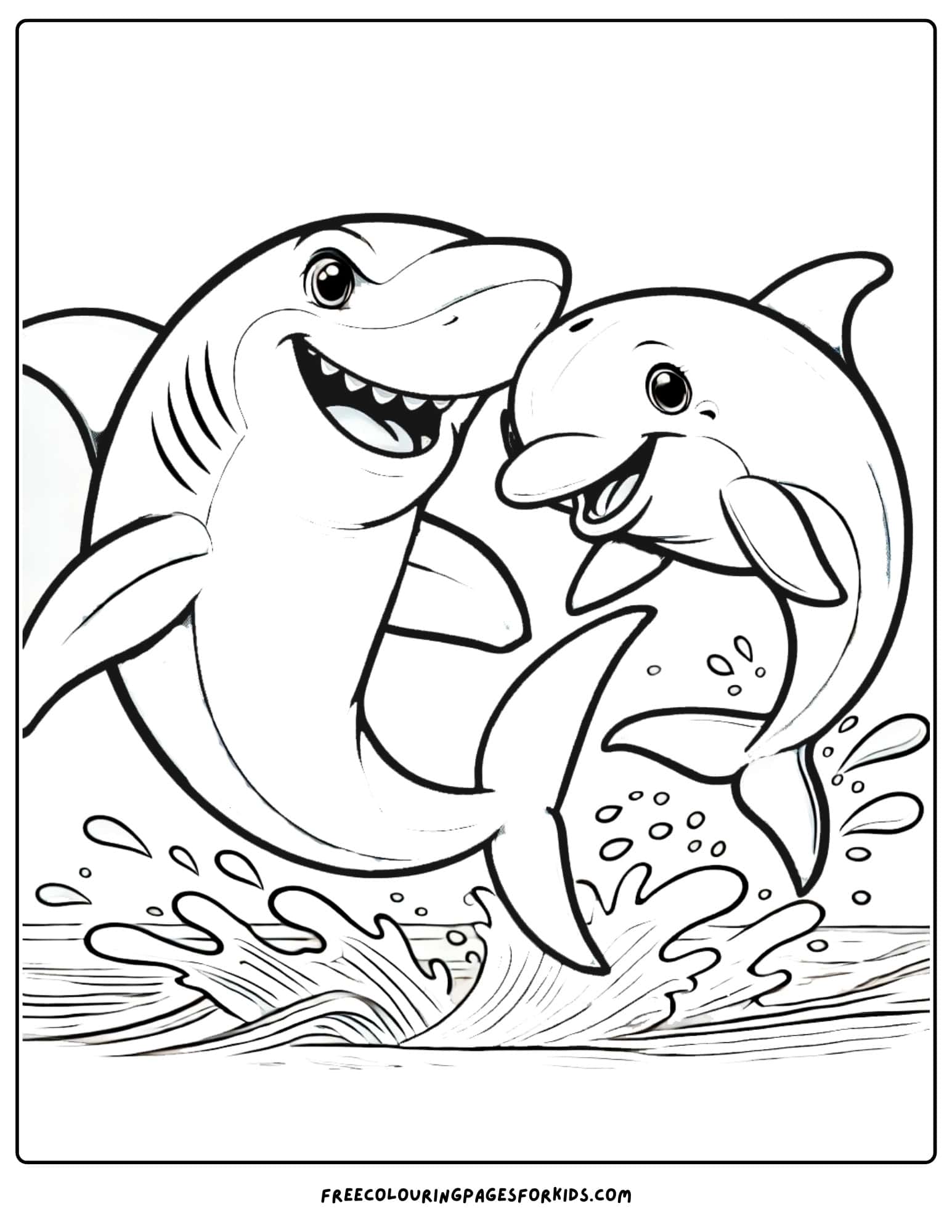 shark swimming with a dolphin coloring page