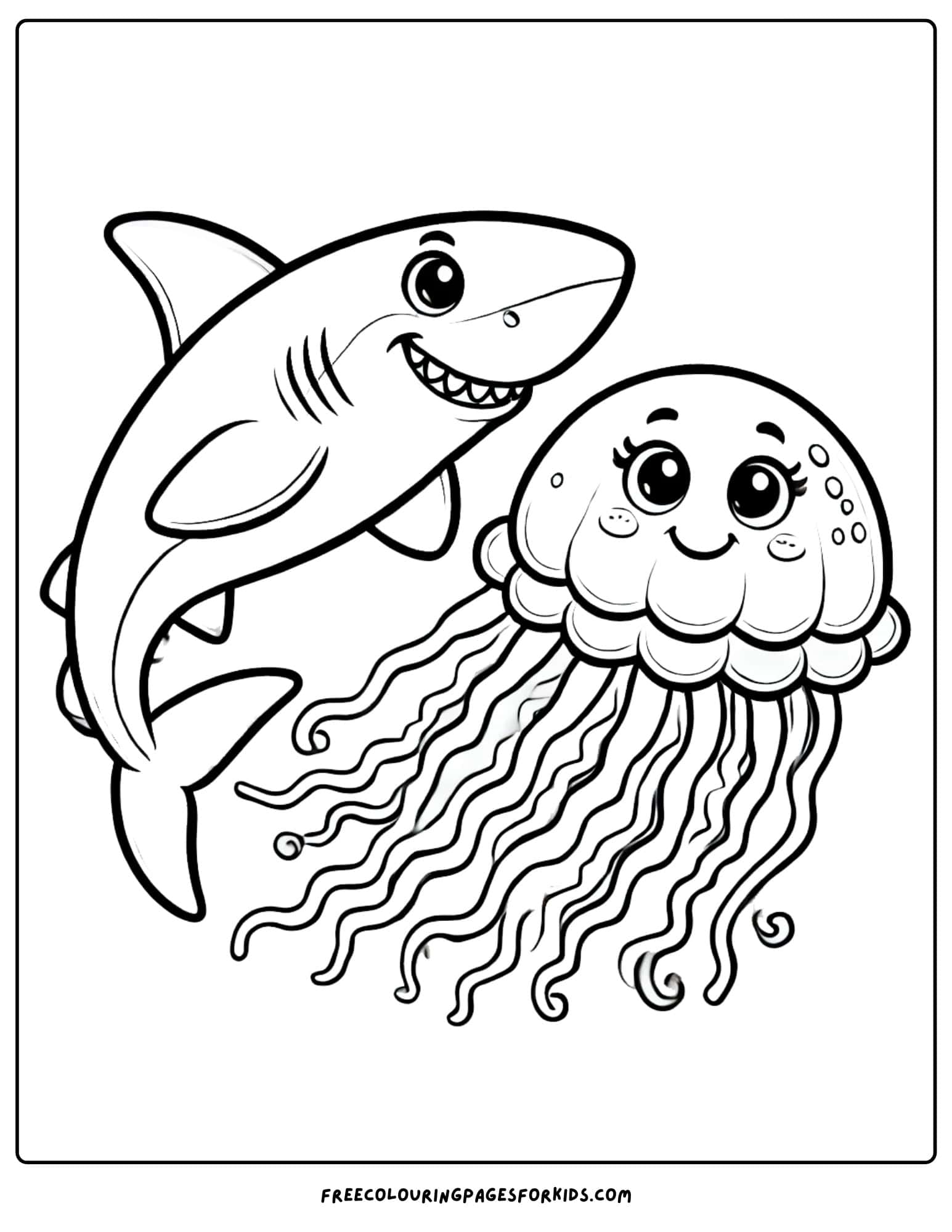 shark with a jellyfish friend coloring page