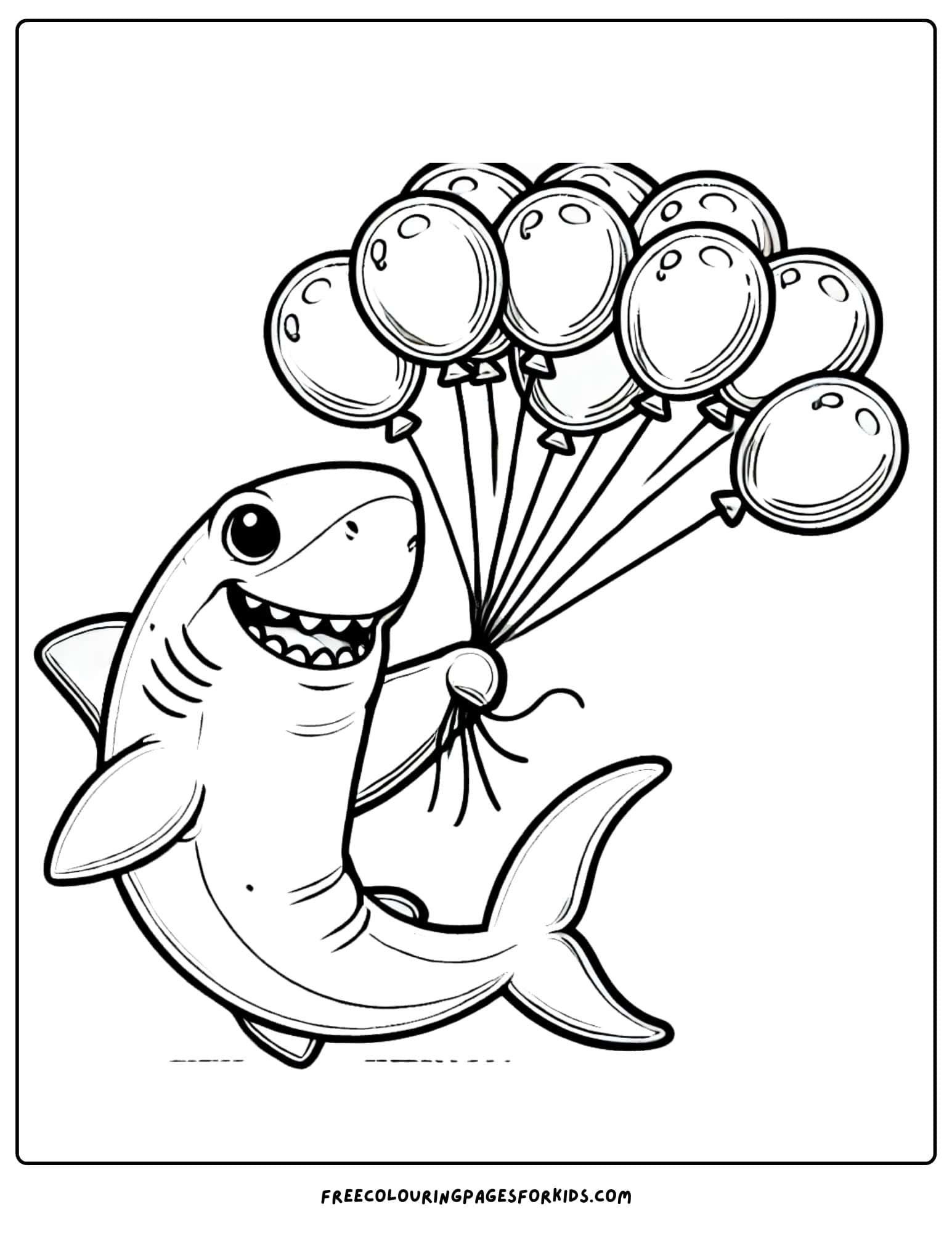 shark holding balloons coloring page