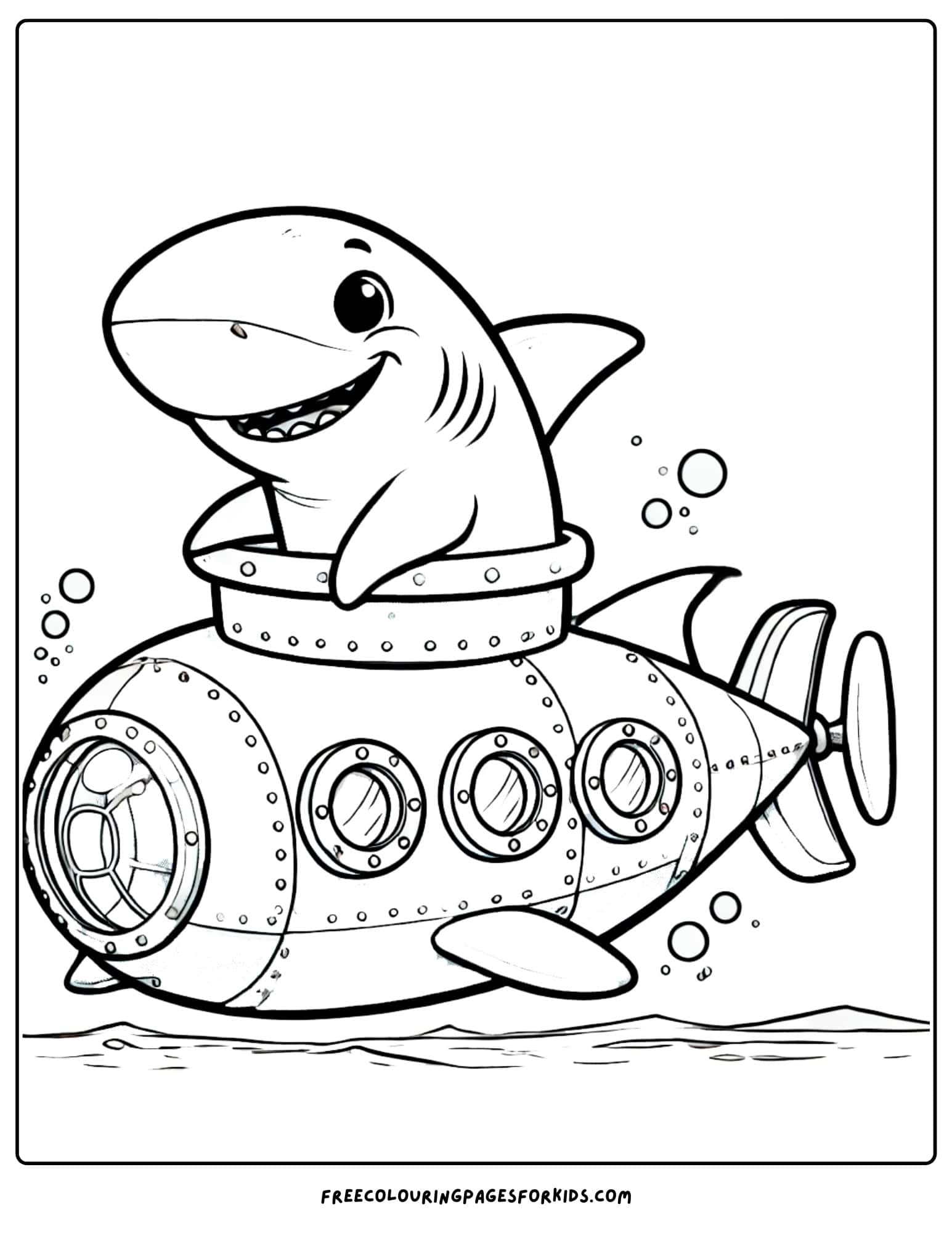 shark in a submarine coloring page