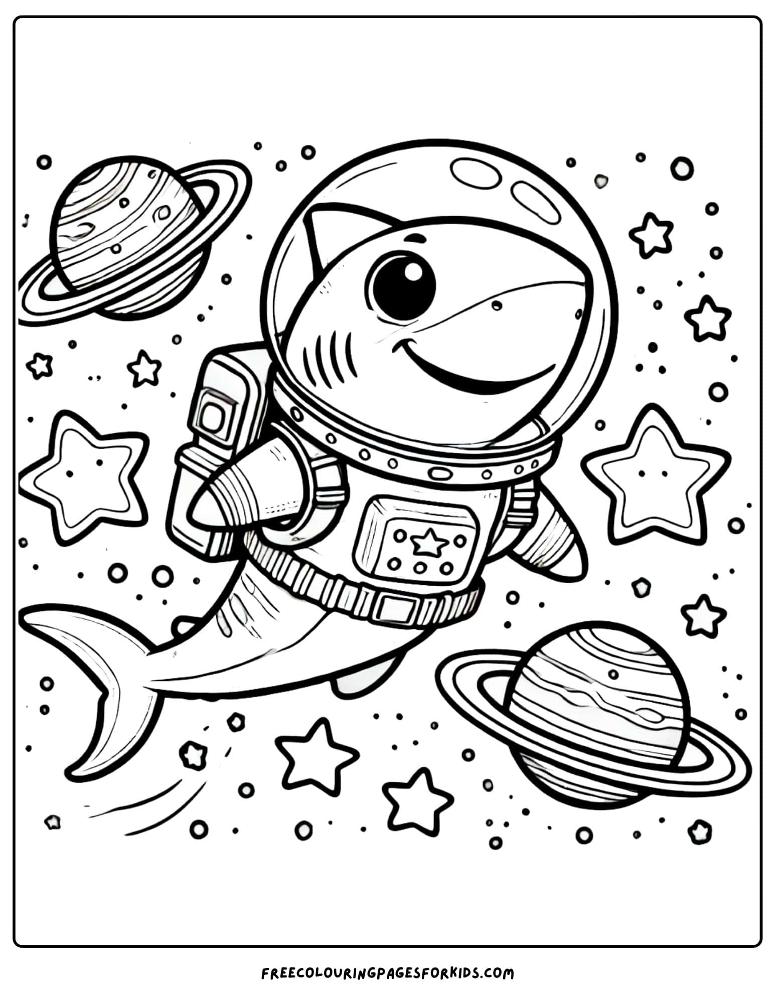 shark in outer space coloring page