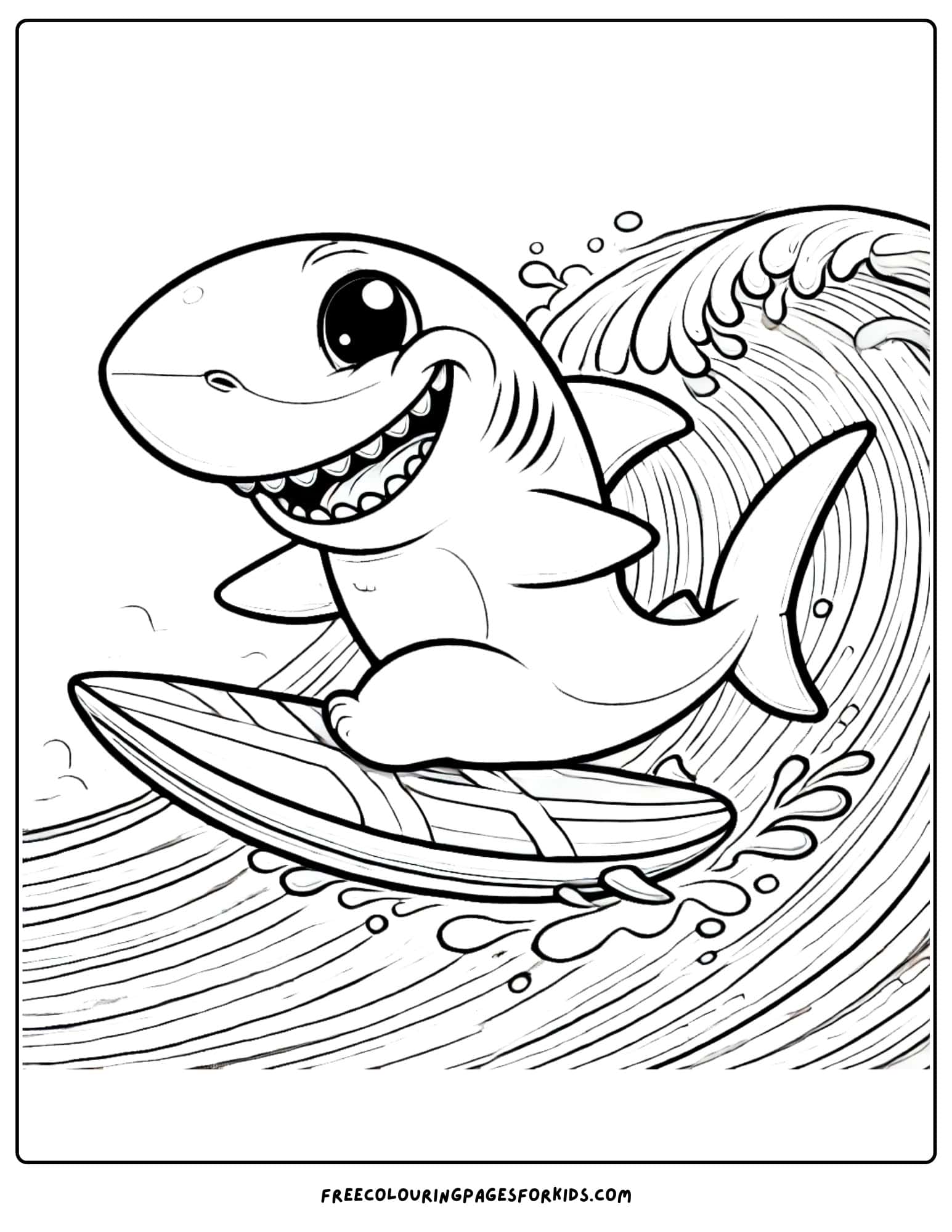 shark surfing coloring page