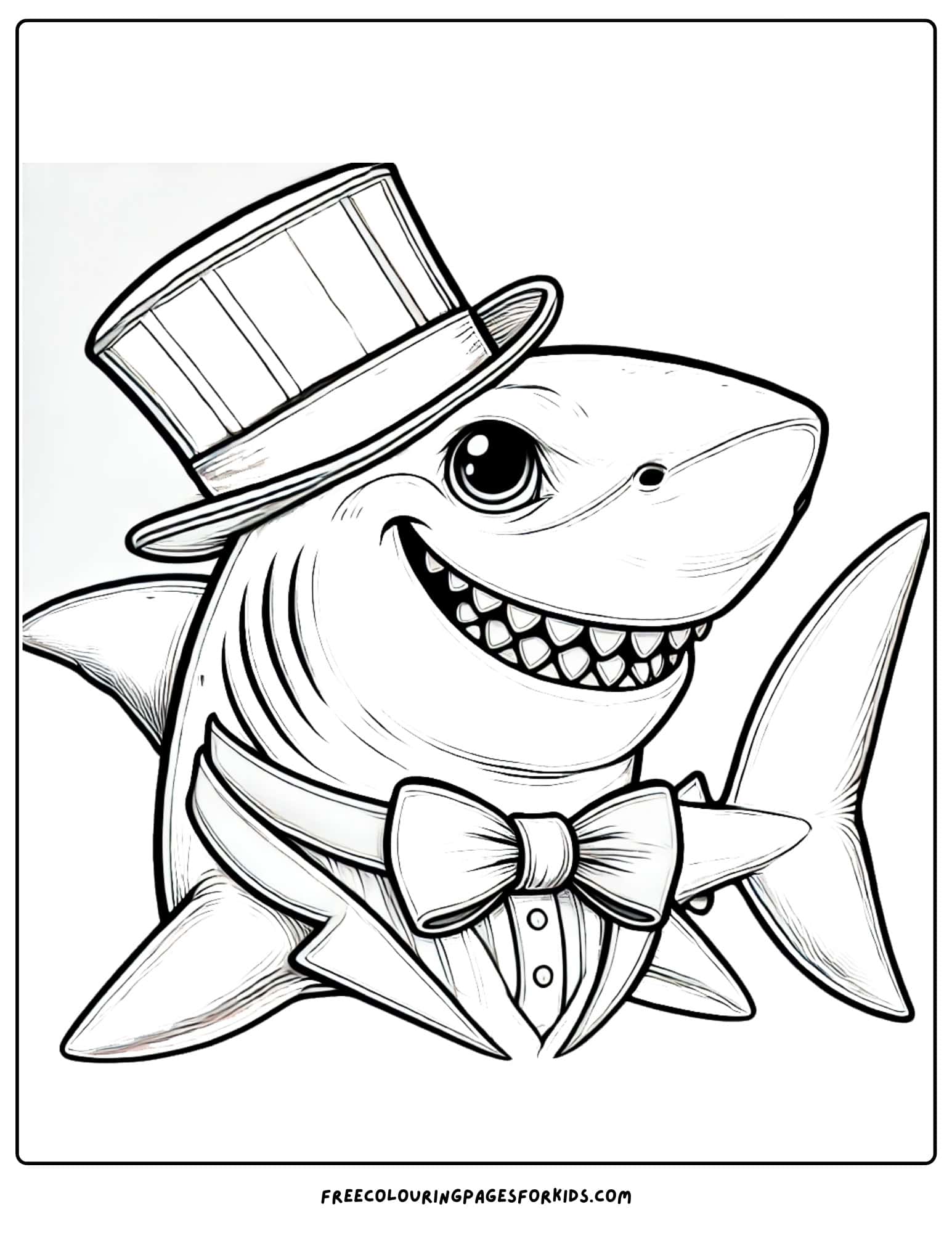 shark wearing a top hat coloring page