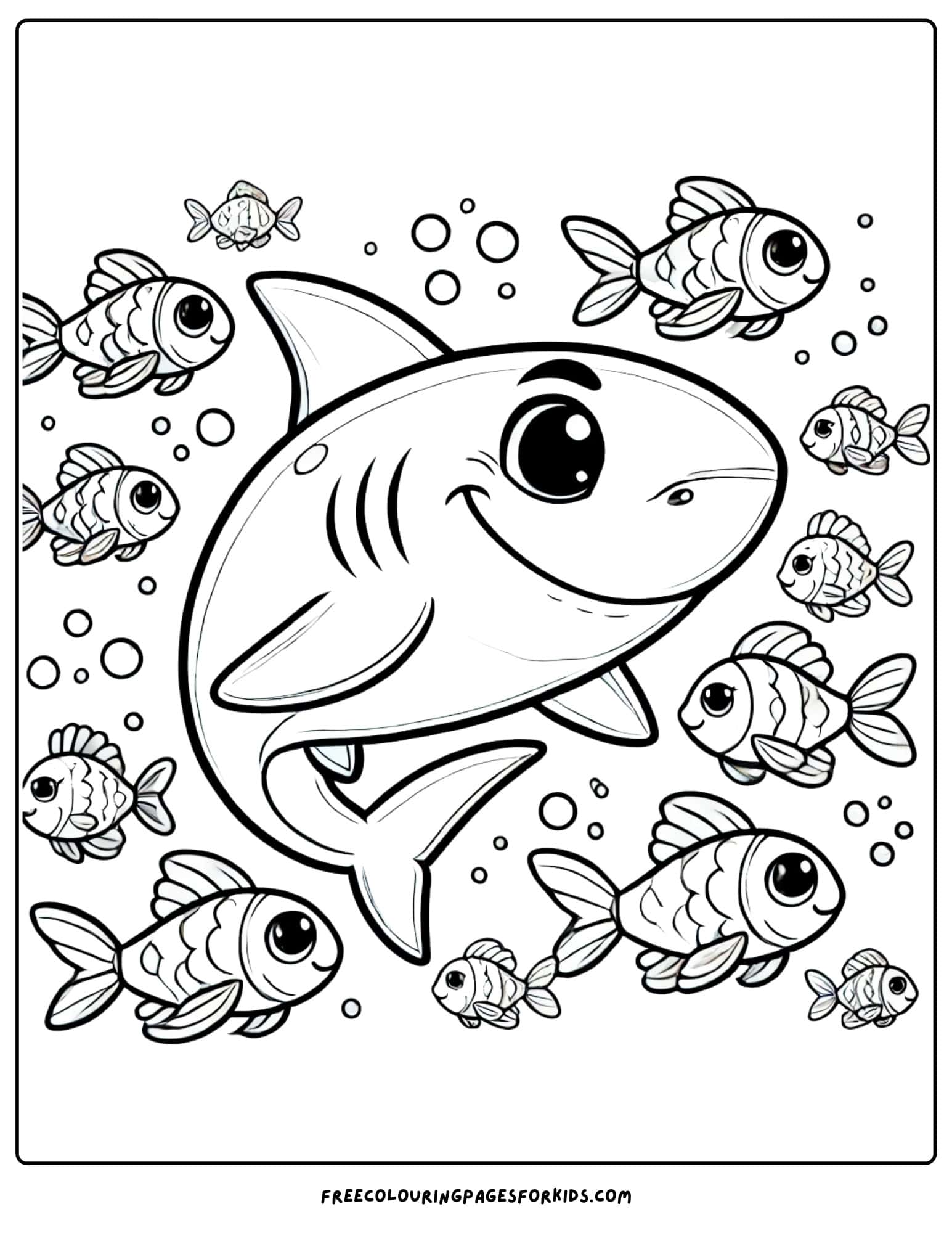 shark with fish friends coloring page