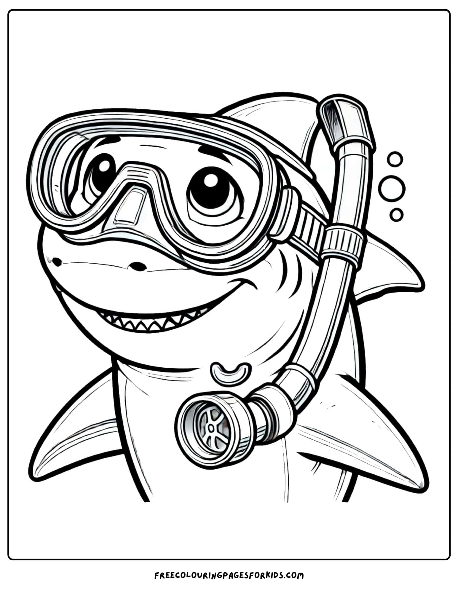 shark wearing a snorkel coloring page