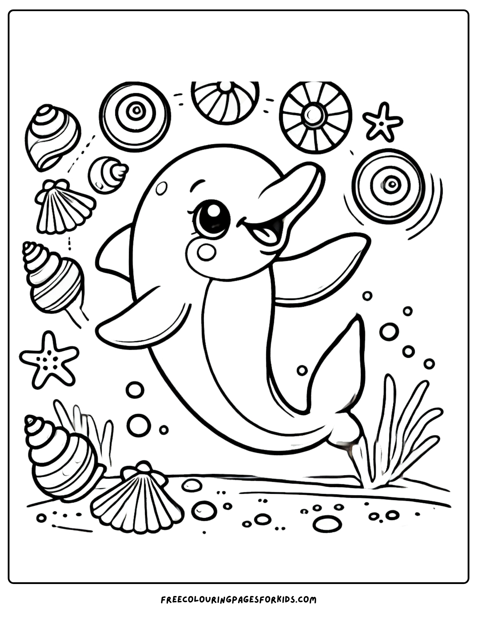 shell and dolphin coloring page