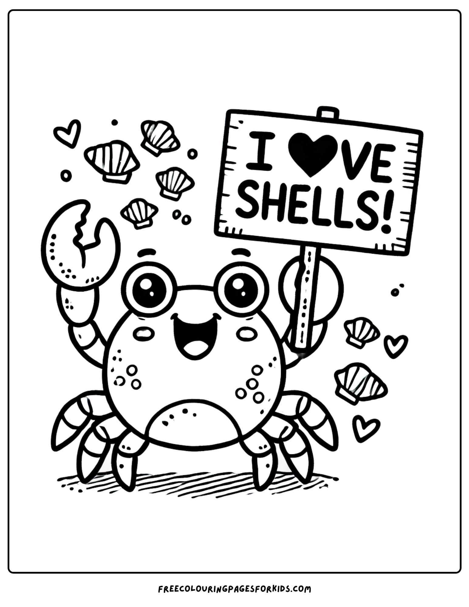 shell crab with a sign coloring page