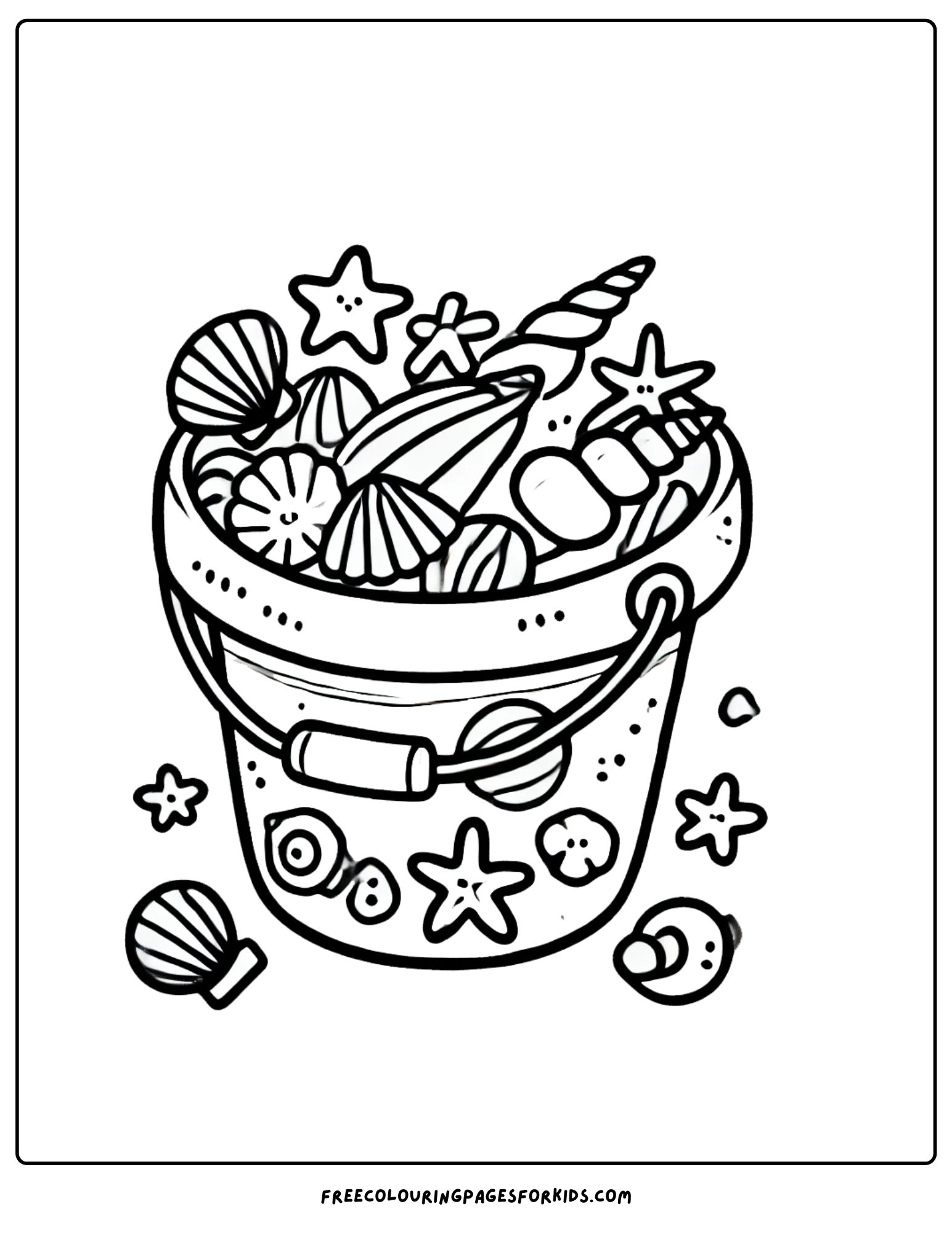 shells in a bucket coloring page