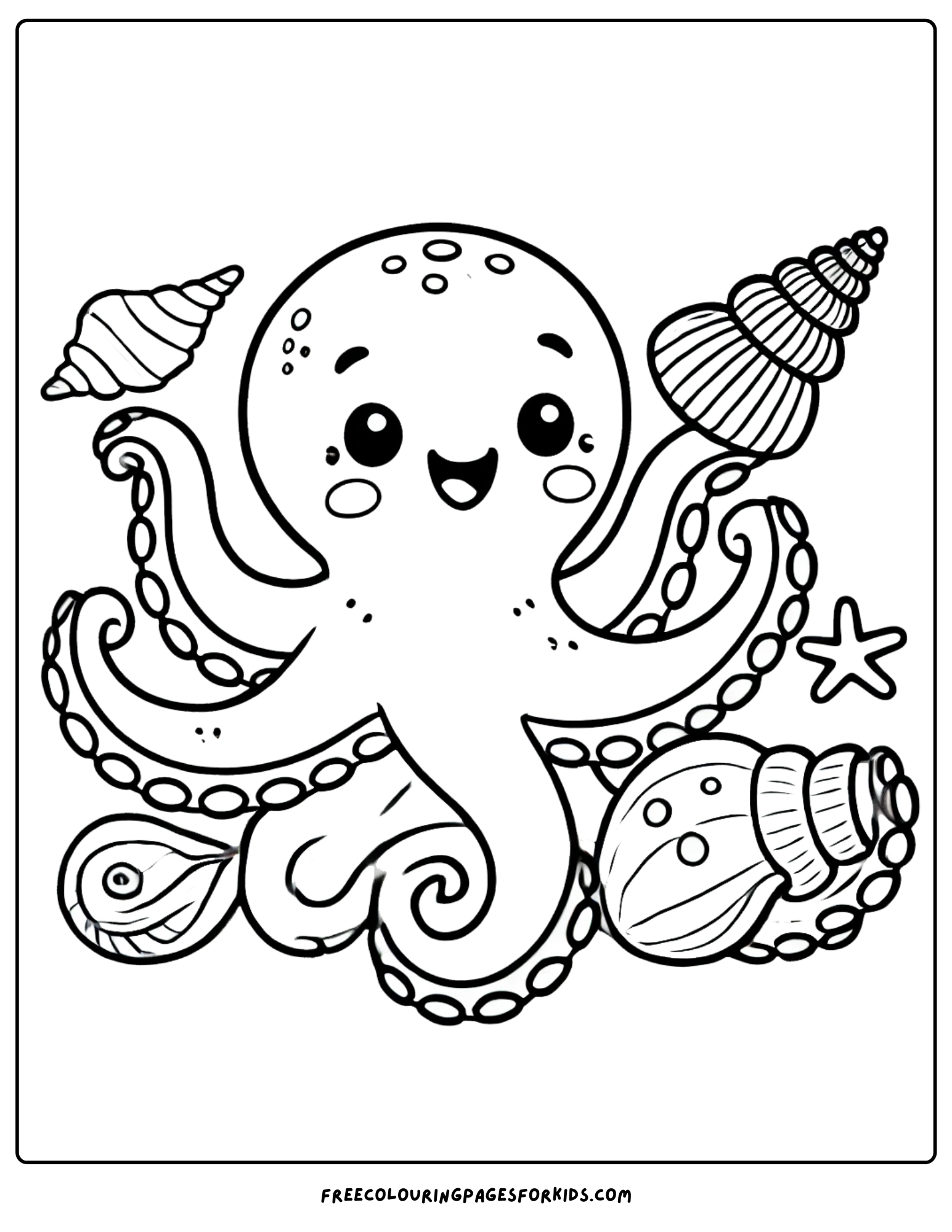 shells with an octopus coloring page