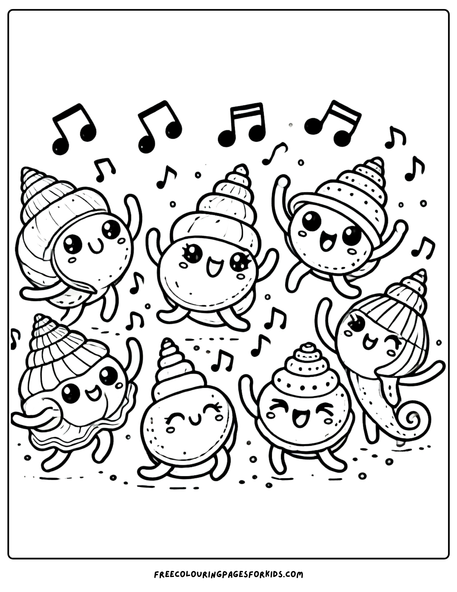 shells having a party coloring page