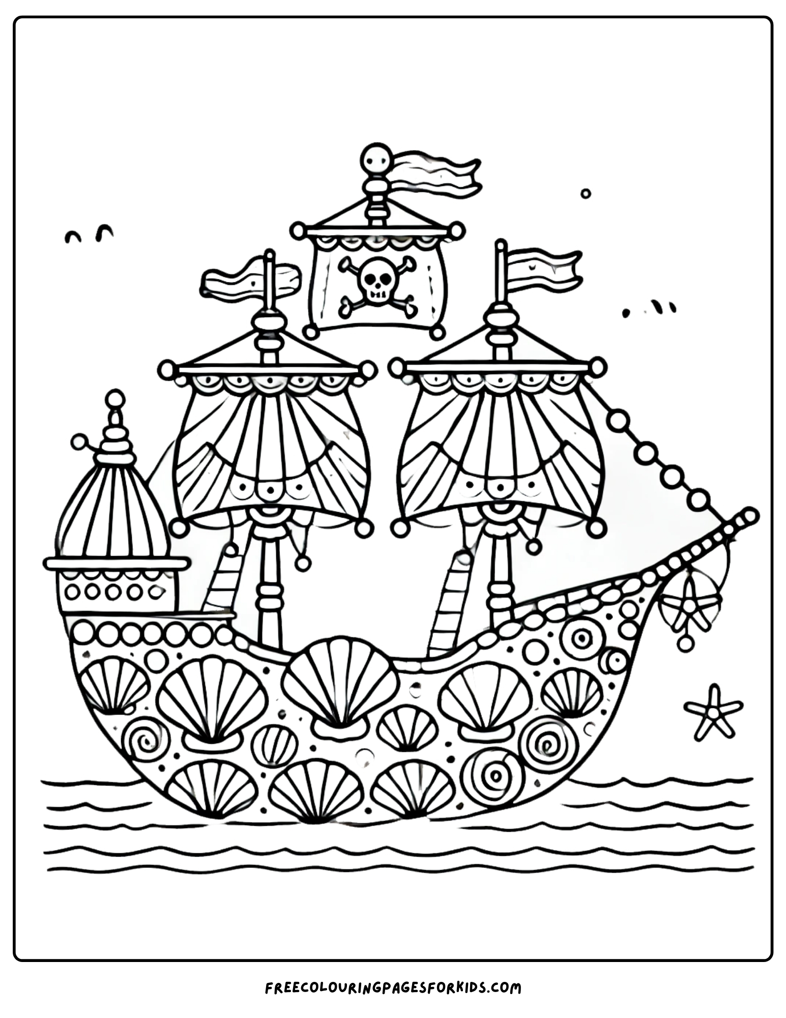 shell pirate ship coloring page