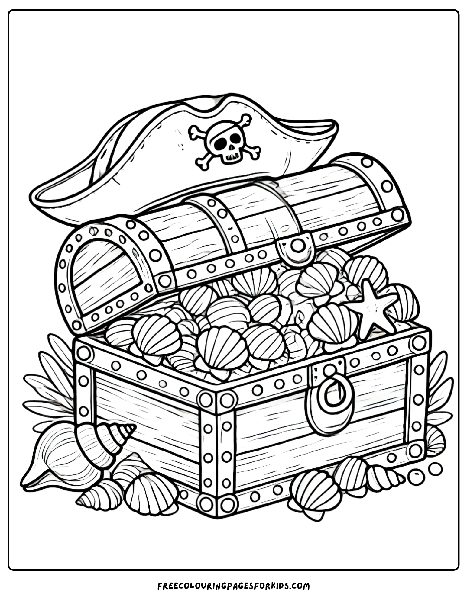 shell treasure chest coloring page