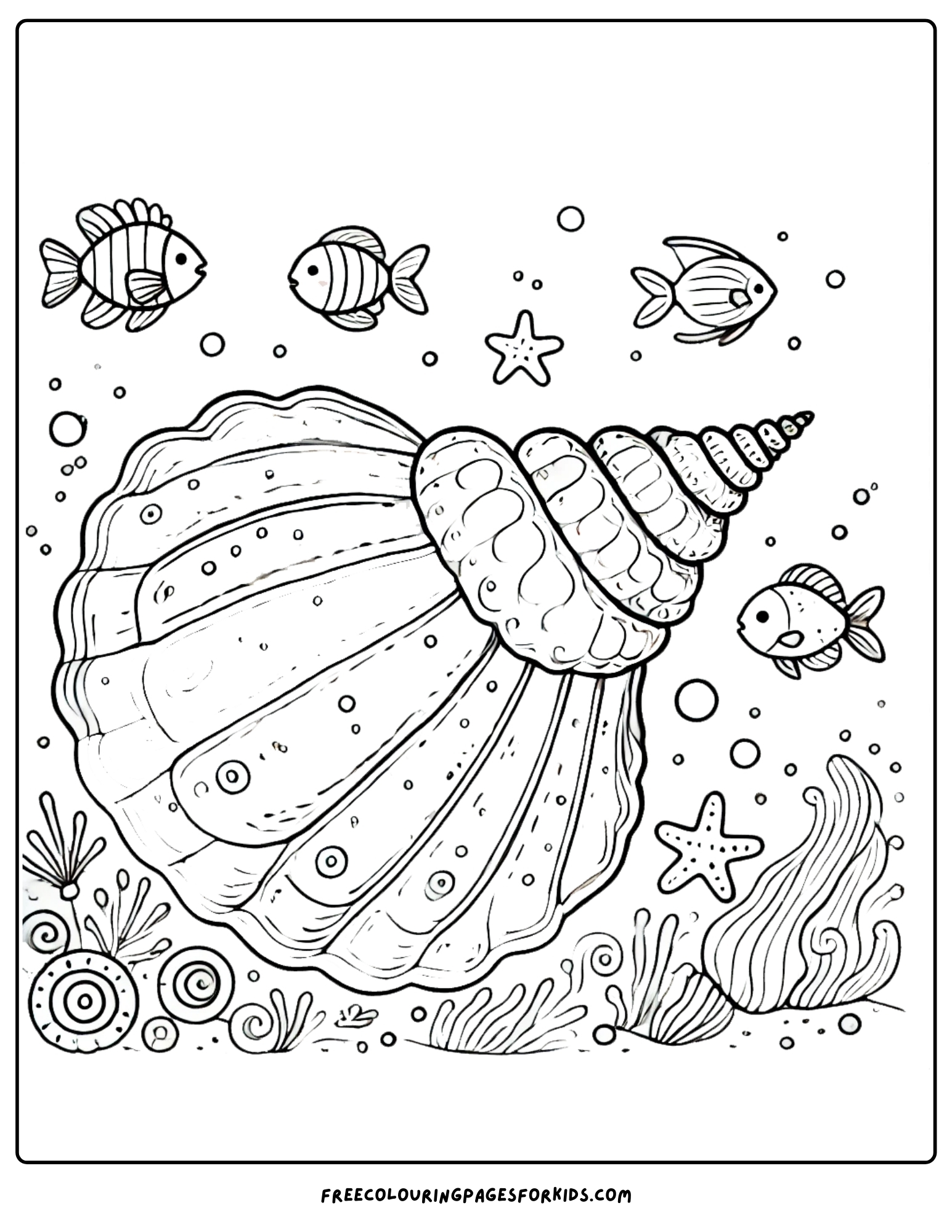 shell with fish coloring page