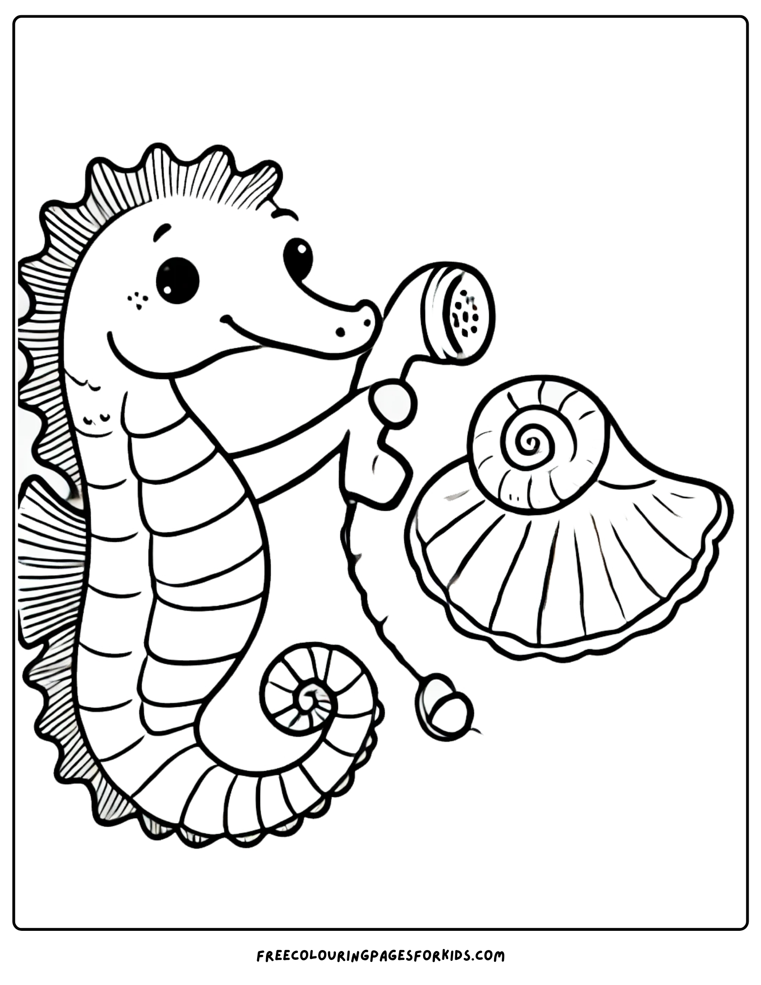 shell with a seahorse coloring page