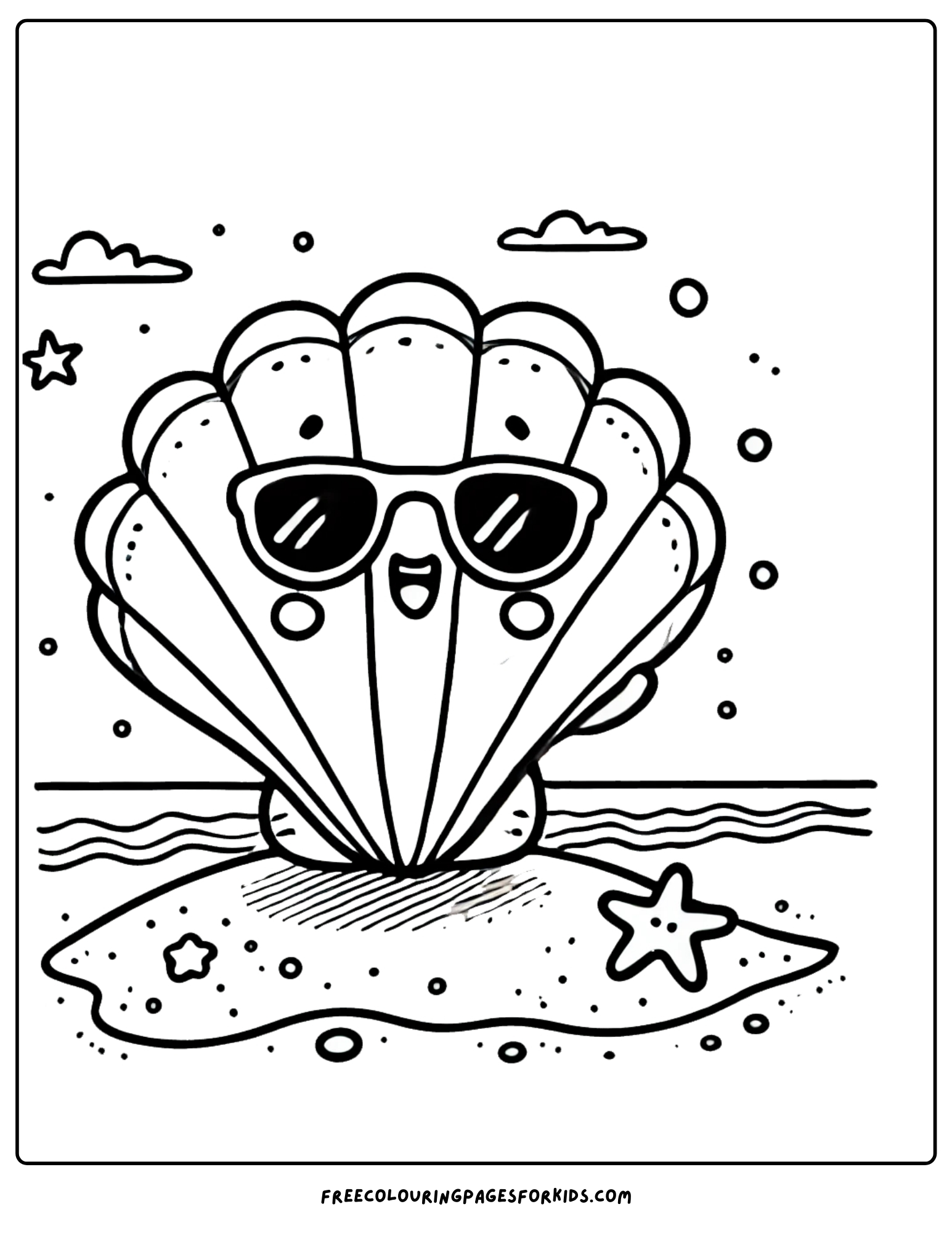 shell with sunglasses on coloring page