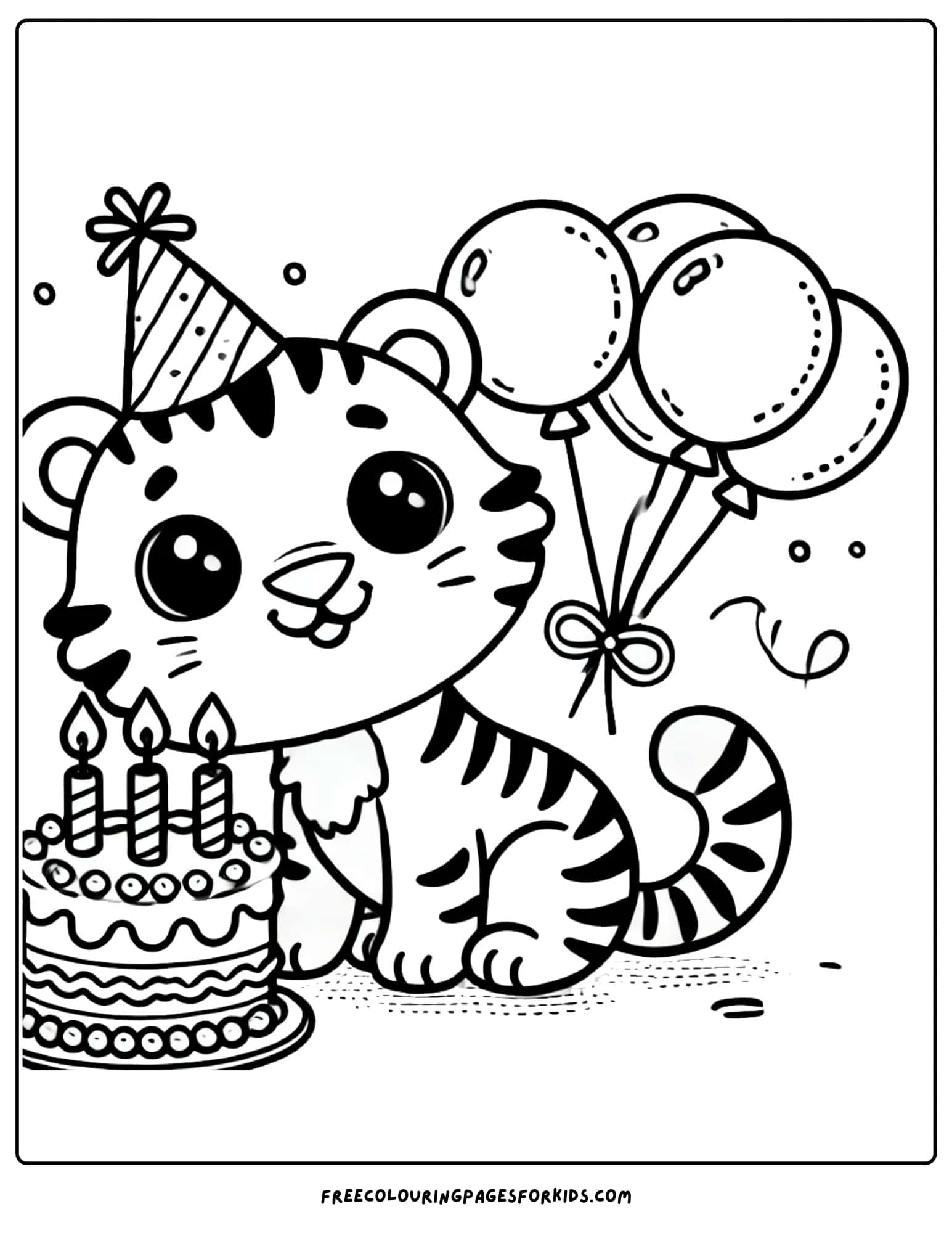 tiger having a birthday coloring page